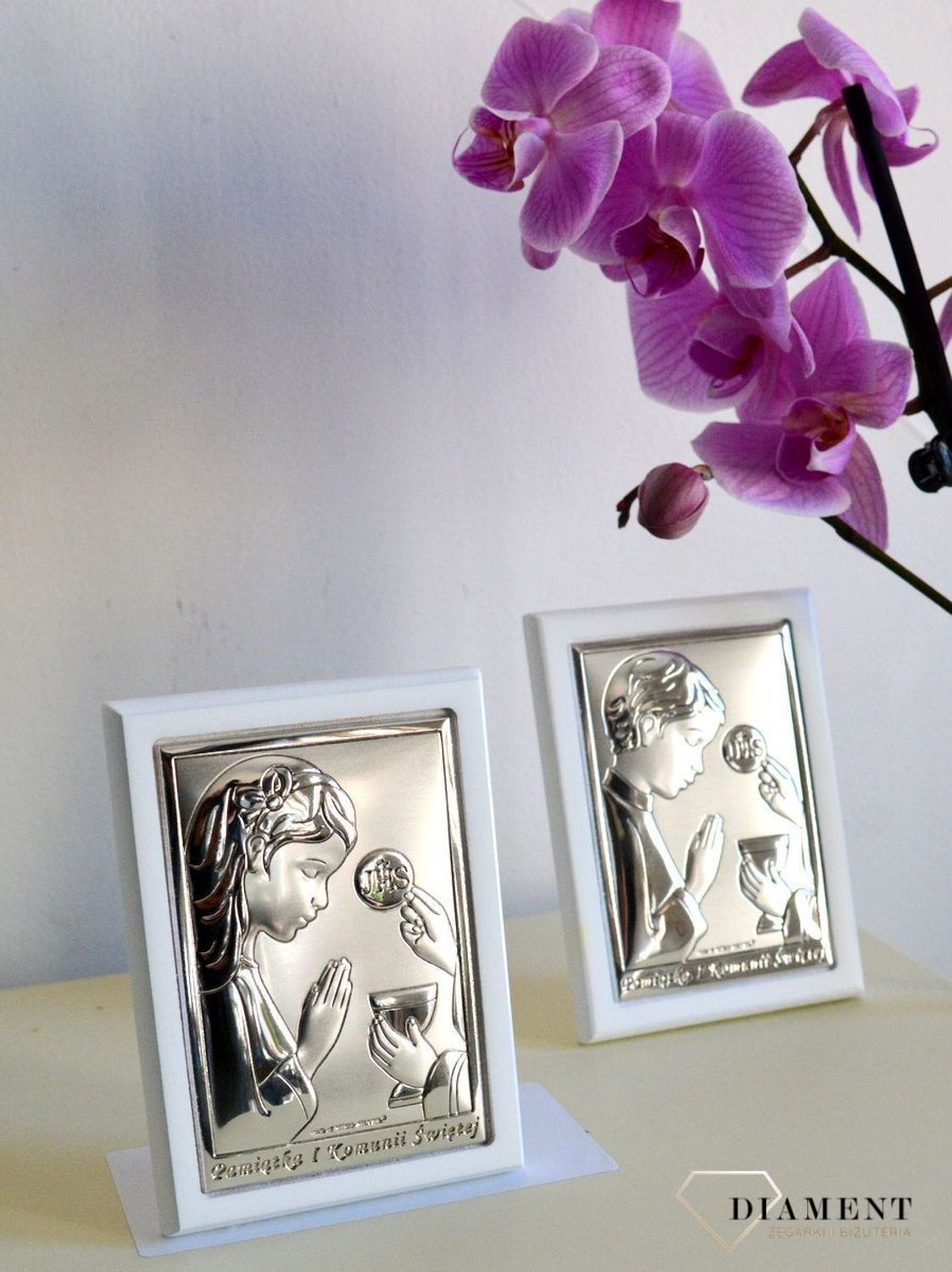 Obrazek srebrny I Komunia Święta chłopiec w drewnianej ramce 64912OW.jpg