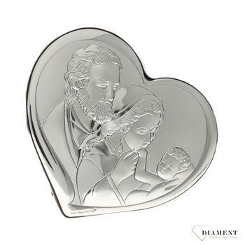 Piękny srebrny obrazek w kształcie serca ukazujący Świętą Rodzinę to niezwykle piękny drobiazg, który sprawi, że jego właściciel zaprosi do swojego domu radość (2).jpg