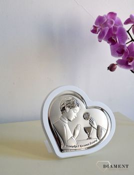Obrazek srebrny w kształcie serca Komunia Święta dla chłopca. Obrazek srebrny z wizerunkiem chłopca 65172OW (3).JPG