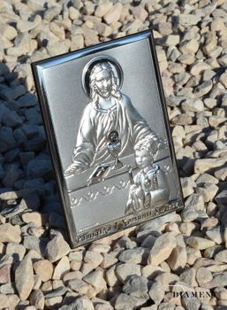 Obrazek srebrny z wizerunkiem Jezusa Chrystusa, który udziela Komunii Św. chłopcu. To doskonała pamiątka tego ważnego wydarzenia (2).JPG