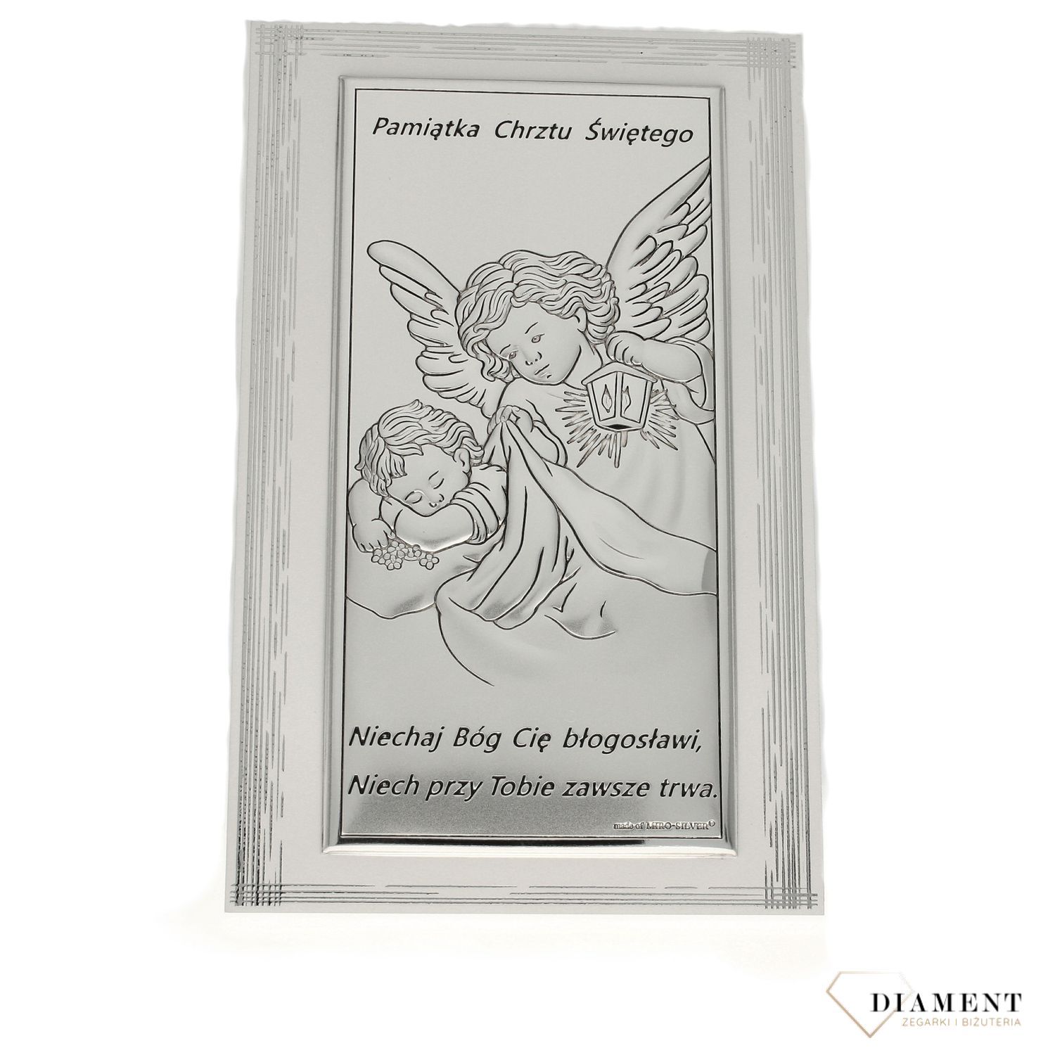Niezwykły obrazek srebrny z wizerunkiem Aniołków to idealny prezent na Chrzest Święty. Wykonany z wysokiej jakości drewna oraz metalu pokrytego srebrem (1).jpg