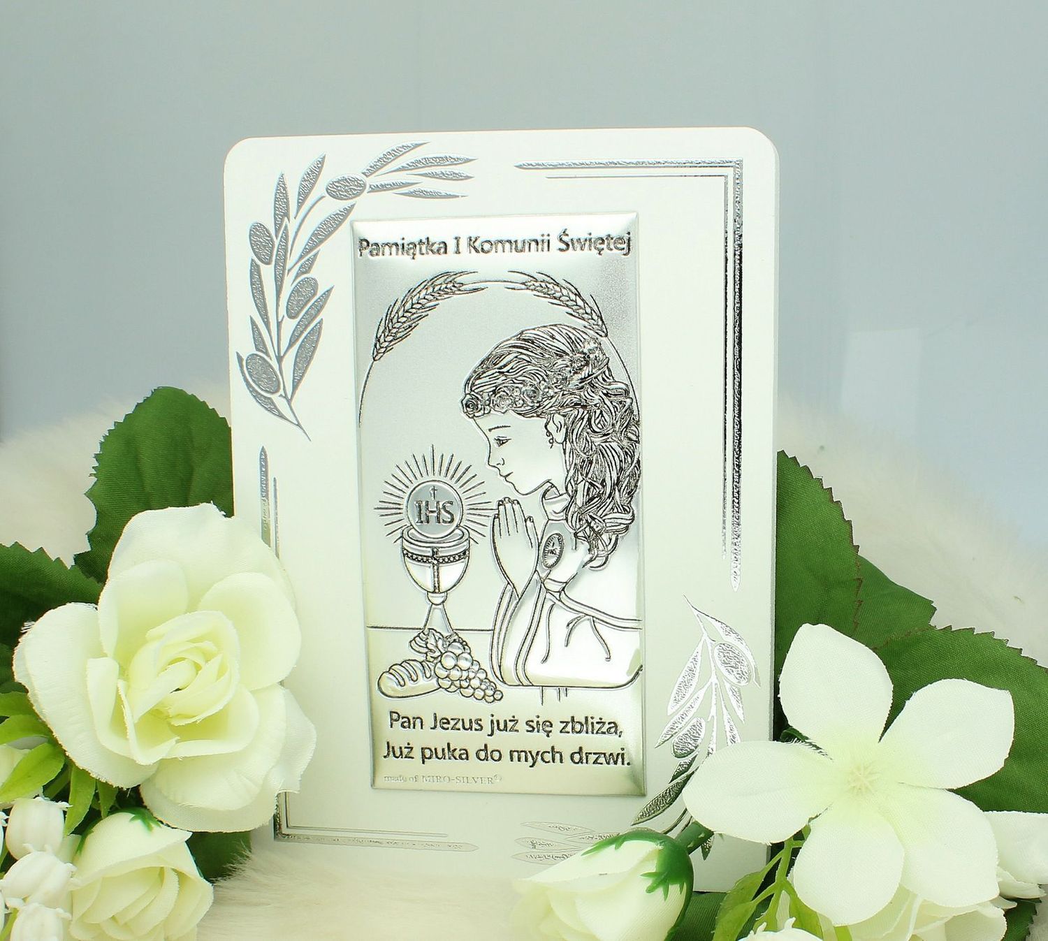 Obrazek pokryty srebrem Pamiątka Pierwszej Komunii Świętej dla dziewczynki 6717OP1A..jpg