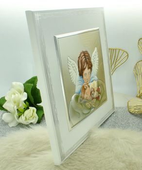 Obrazek Anioł Stróż z chłopcem i misiem – z grawerem  Posrebrzany Miro-Silver 17,5x17,5 cm Ag.jpg