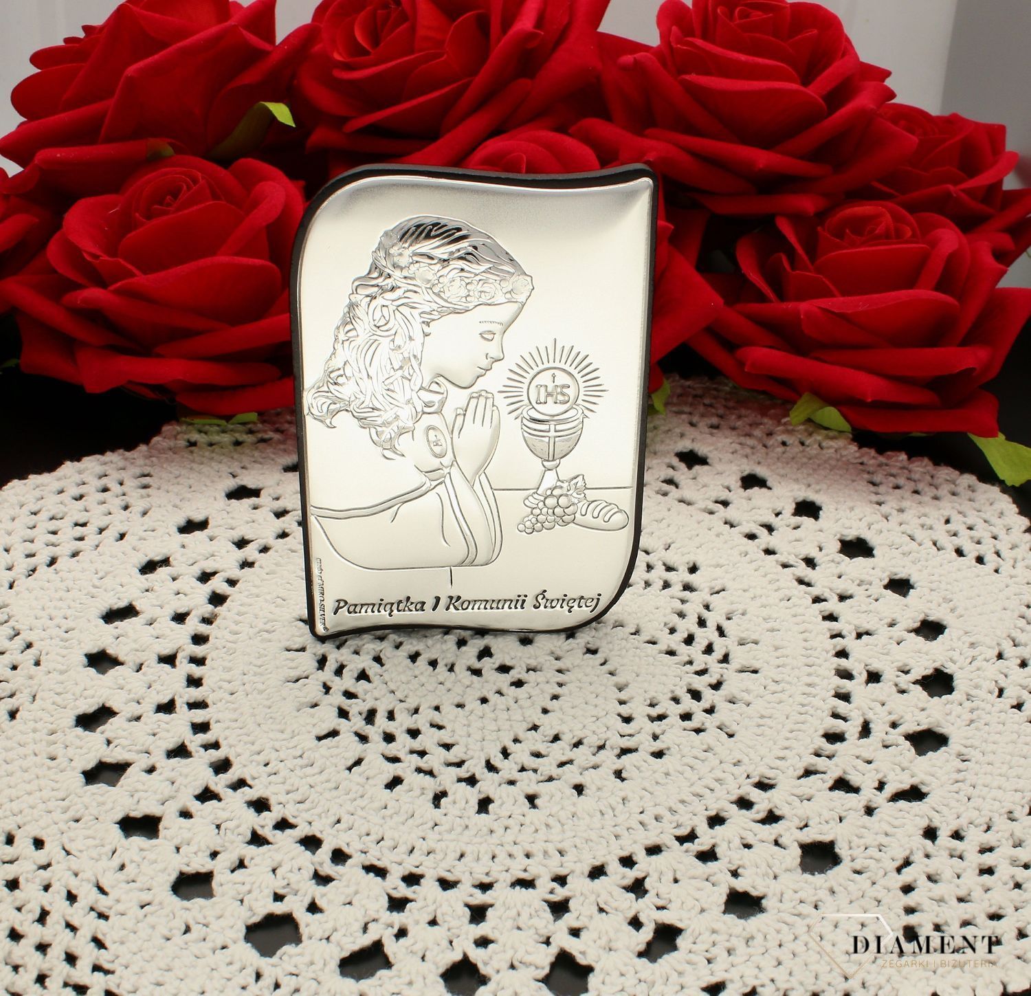 Obrazek srebrny Pierwsza Komunia Święta dla dziewczynki z grawerem 67932A.jpg