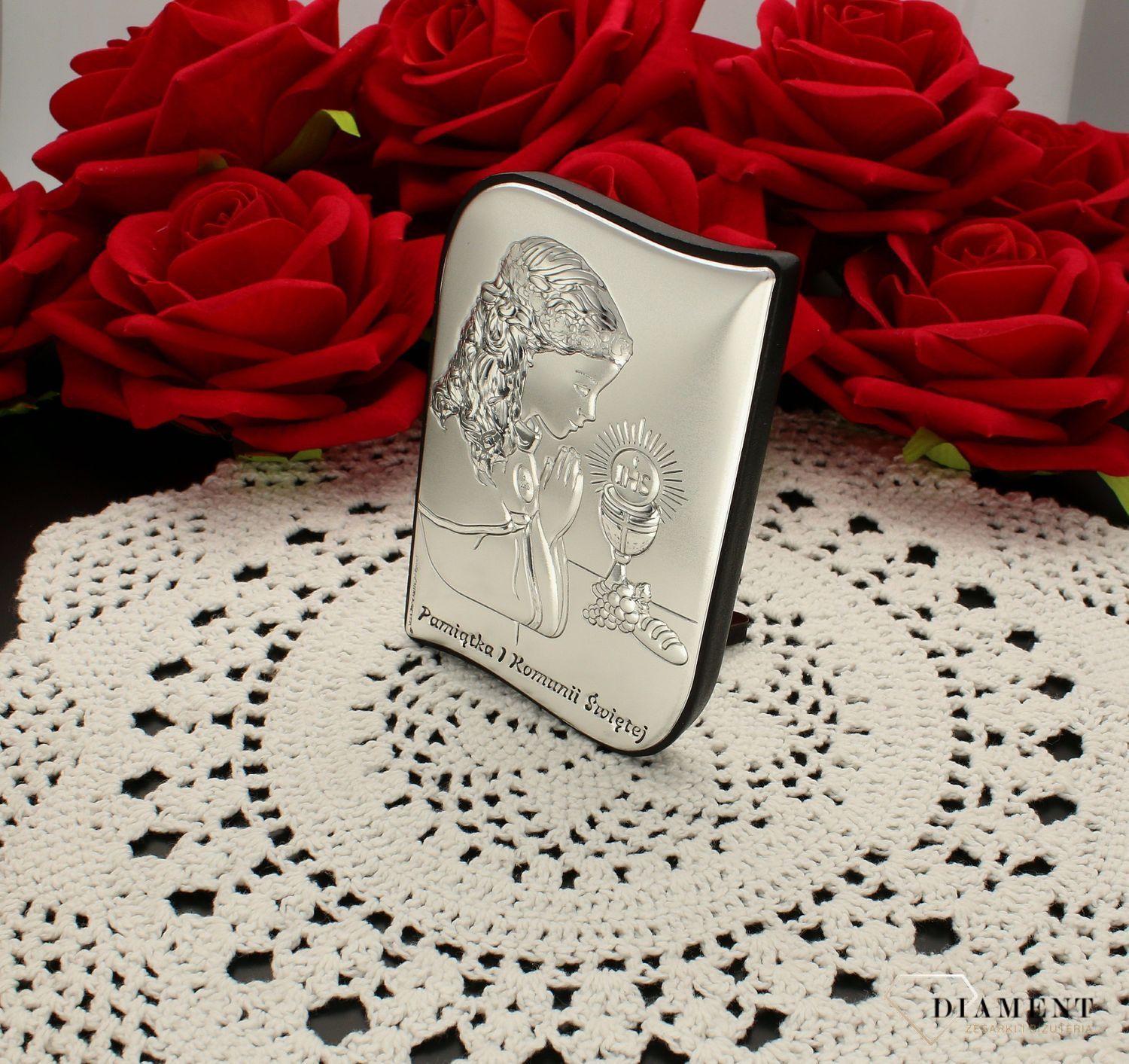 Obrazek srebrny Pierwsza Komunia Święta dla dziewczynki z grawerem 67932A.jpg