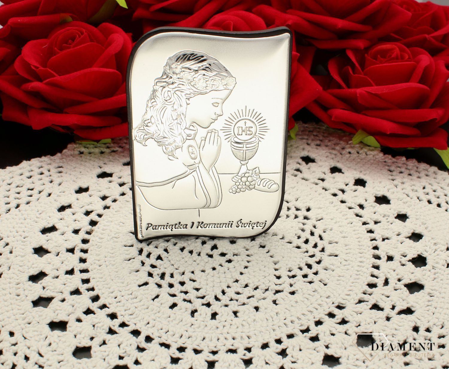 Obrazek srebrny Pierwsza Komunia Święta dla dziewczynki z grawerem 67932A.jpg
