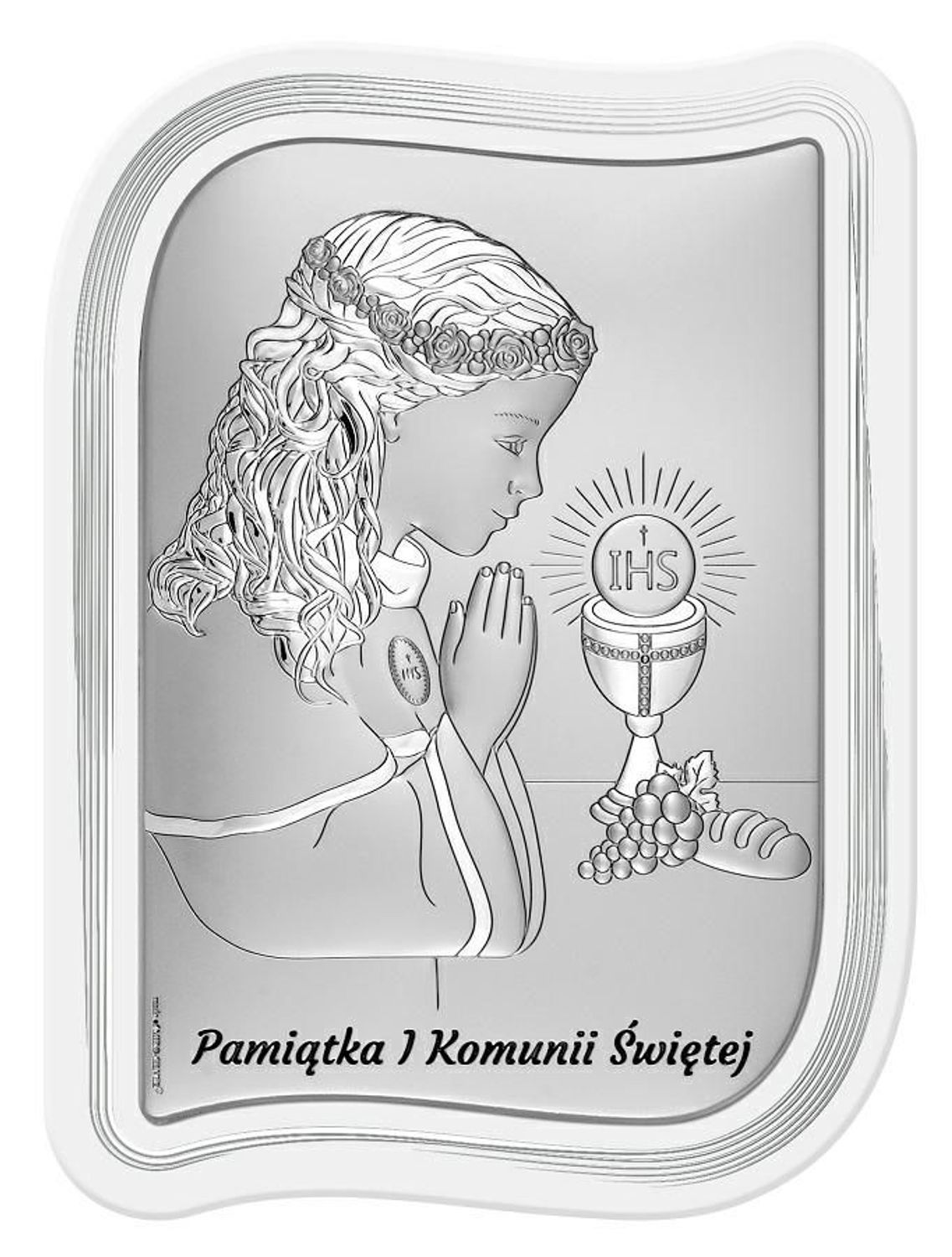 Obrazek pokryty srebrem Pamiątka Pierwszej Komunii Świętej dla dziewczynki 6793W2A..jpg