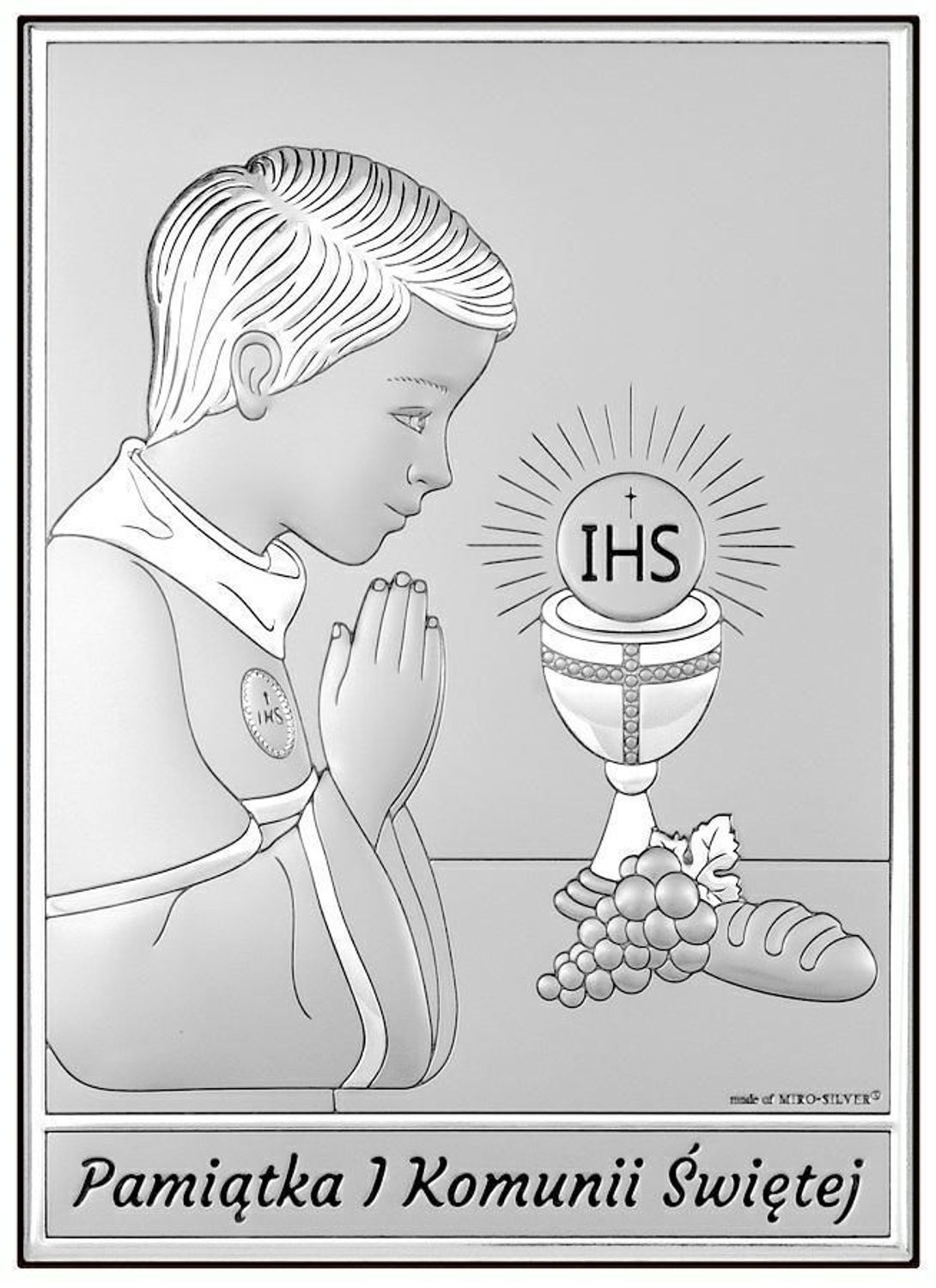 Obrazek pokryty srebrem Pamiątka Pierwszej Komunii Świętej dla chłopca 67953O.jpg
