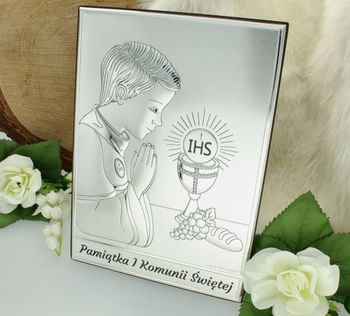 Obrazek pokryty srebrem Pamiątka Pierwszej Komunii Świętej dla chłopca,,.jpg