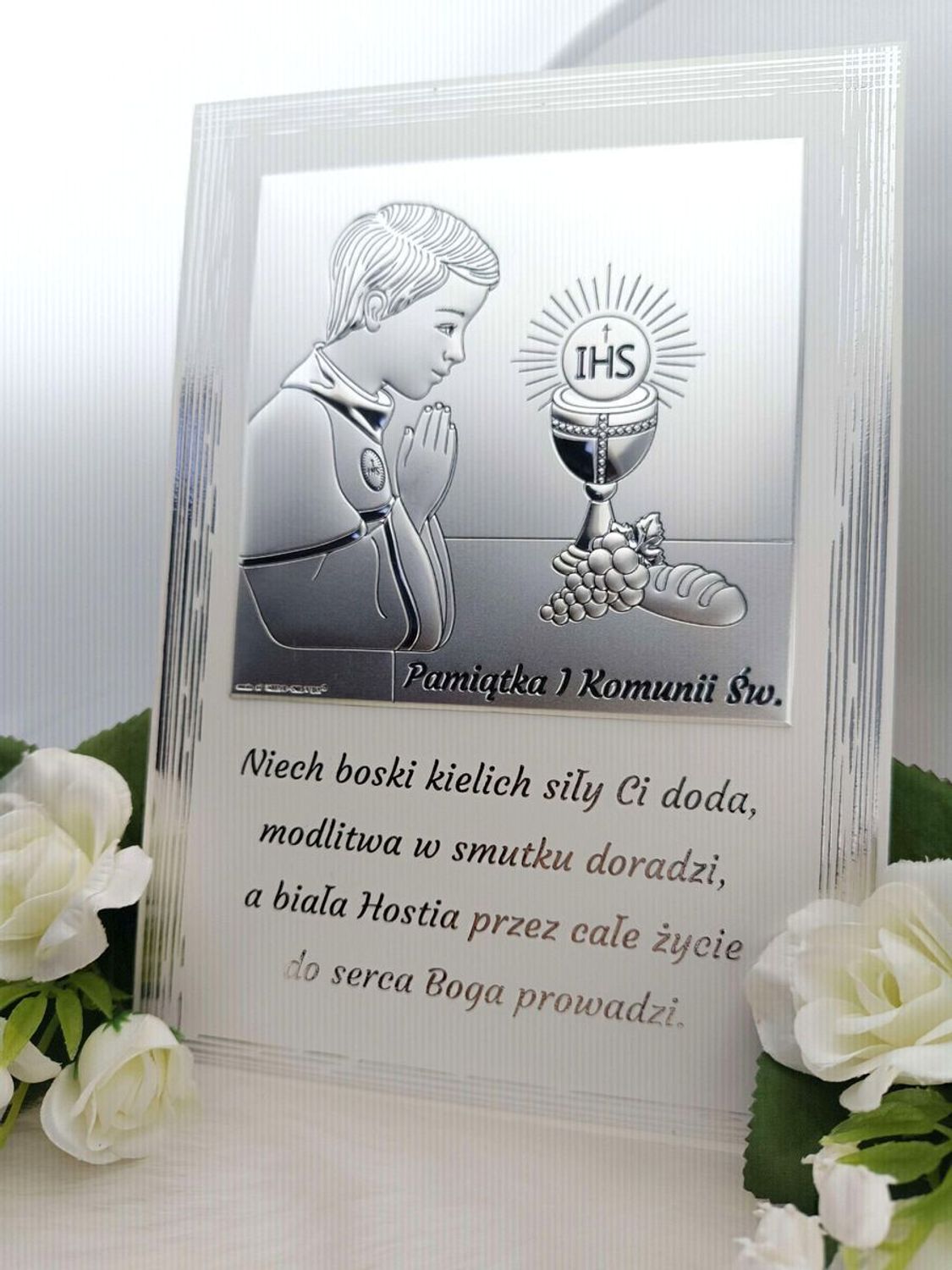 Obrazek pokryty srebrem Pamiątka Pierwszej Komunii Świętej dla chłopca 6797PN2XO..jpg