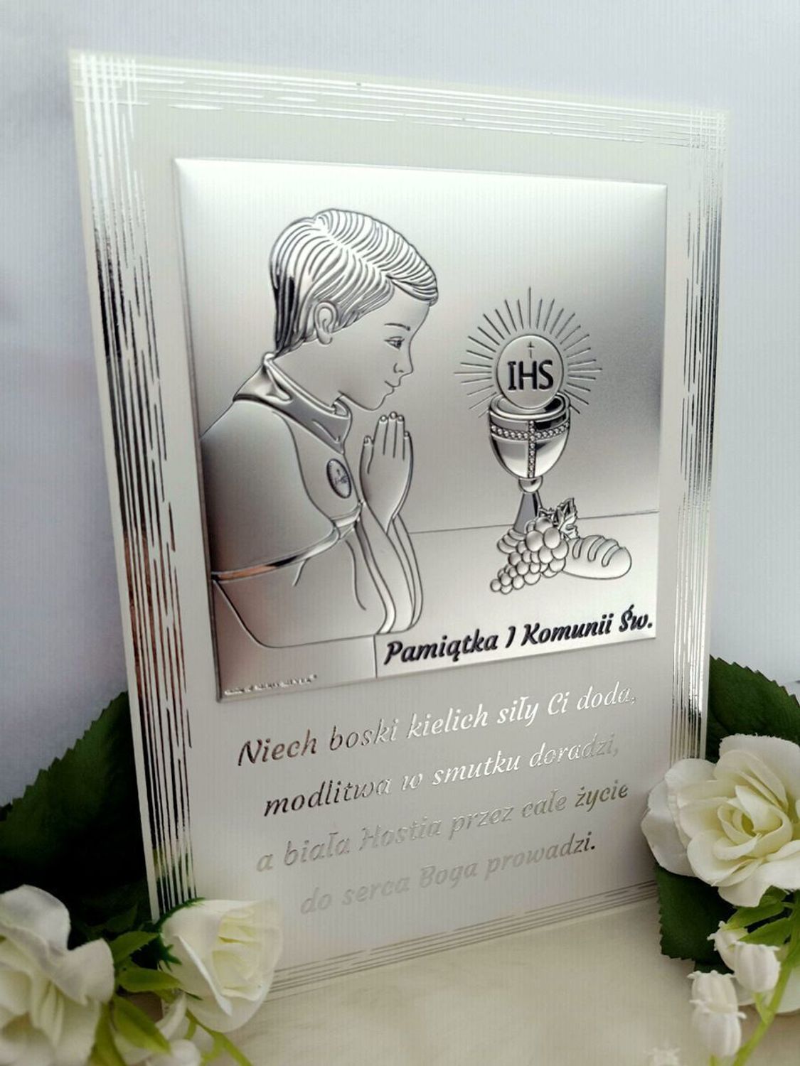 Obrazek pokryty srebrem Pamiątka Pierwszej Komunii Świętej dla chłopca 6797PN2XO..jpg