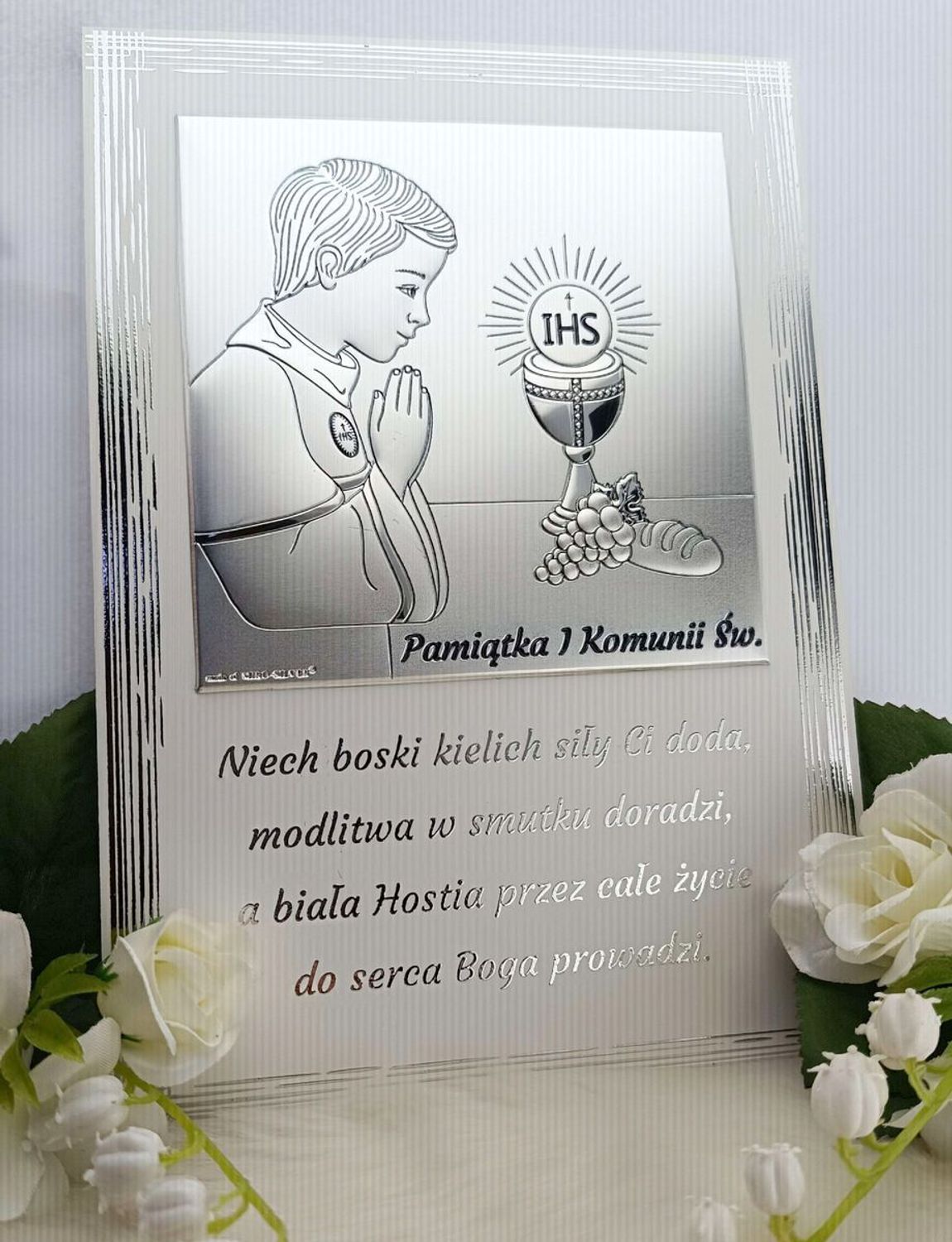 Obrazek pokryty srebrem Pamiątka Pierwszej Komunii Świętej dla chłopca 6797PN2XO..jpg