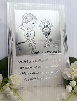 Obrazek pokryty srebrem Pamiątka Pierwszej Komunii Świętej dla chłopca 6797PN2XO Ag.jpg