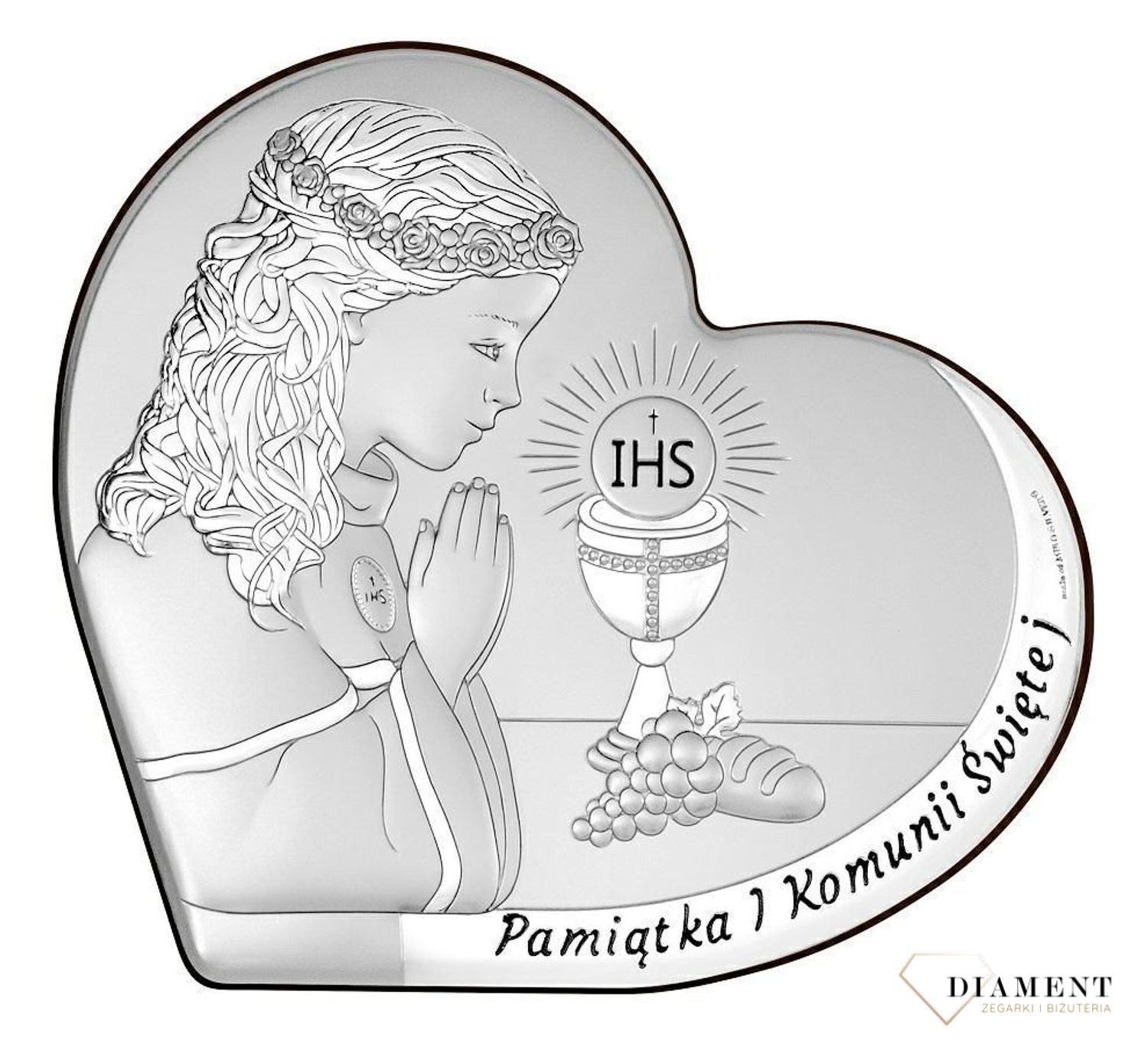 Obrazek srebrny Pierwsza Komunia Święta dla dziewczynki z grawerem 6800.1A. Pamiątka pierwszej komunii. Rocznica komunii prezent. Obrazek srebrny dla dziewczynki na komunię. Z grawerem..jpg