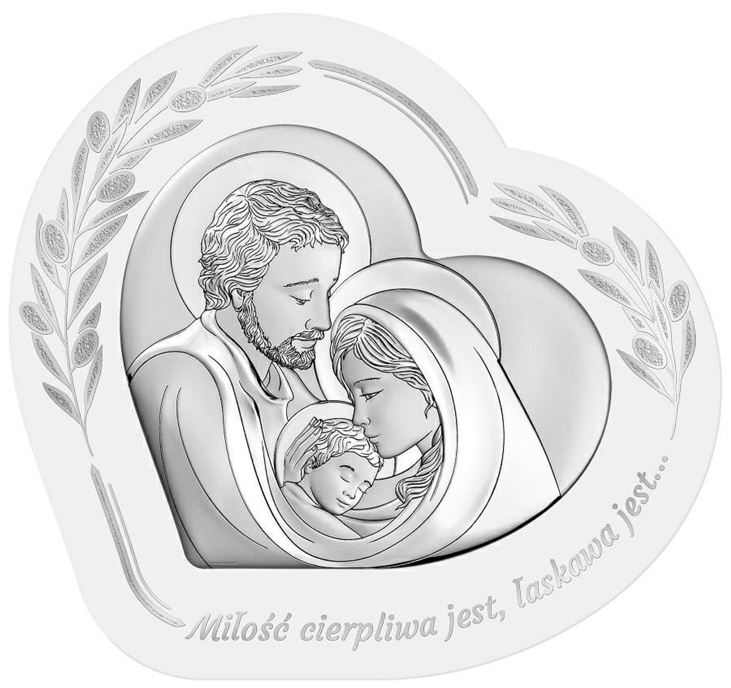 Srebrny obrazek Rodzina Święta 6811W.2 16X15 cm. Obrazek święty z wizerunkiem Świętej Rodziny - doskonały jako pamiątka Ślubu dla Młodej Pary, prezent od nowożeńców dla rodziców oraz na rocznicę małżeństwa.jpg