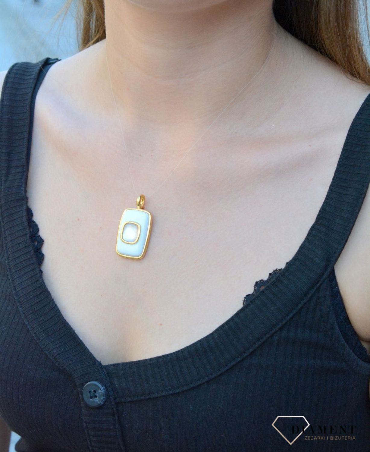 Zawieszka srebrna pokryta złotem z agatem i masą perłową Ti Sento 6815WA. Zawieszka srebrna z masą perłową. Zawieszka srebrna pokryta złotem do łańcuszka. Zawieszka z agatem. Zawieszka.jpg