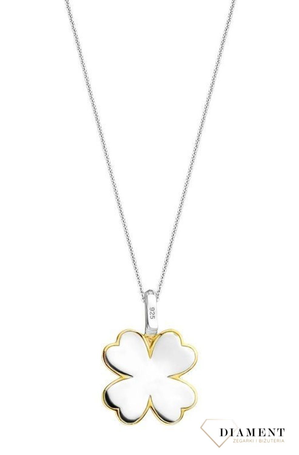 Srebrny naszyjnik Ti Sento Milano Koniczynka pokryte złotem 6821y i subtelny naszyjnik ze srebra zdobiony zawieszką w kształcie koniczynki. Naszyjnik został wykonany z najwyższej jakości sre (2).jpg