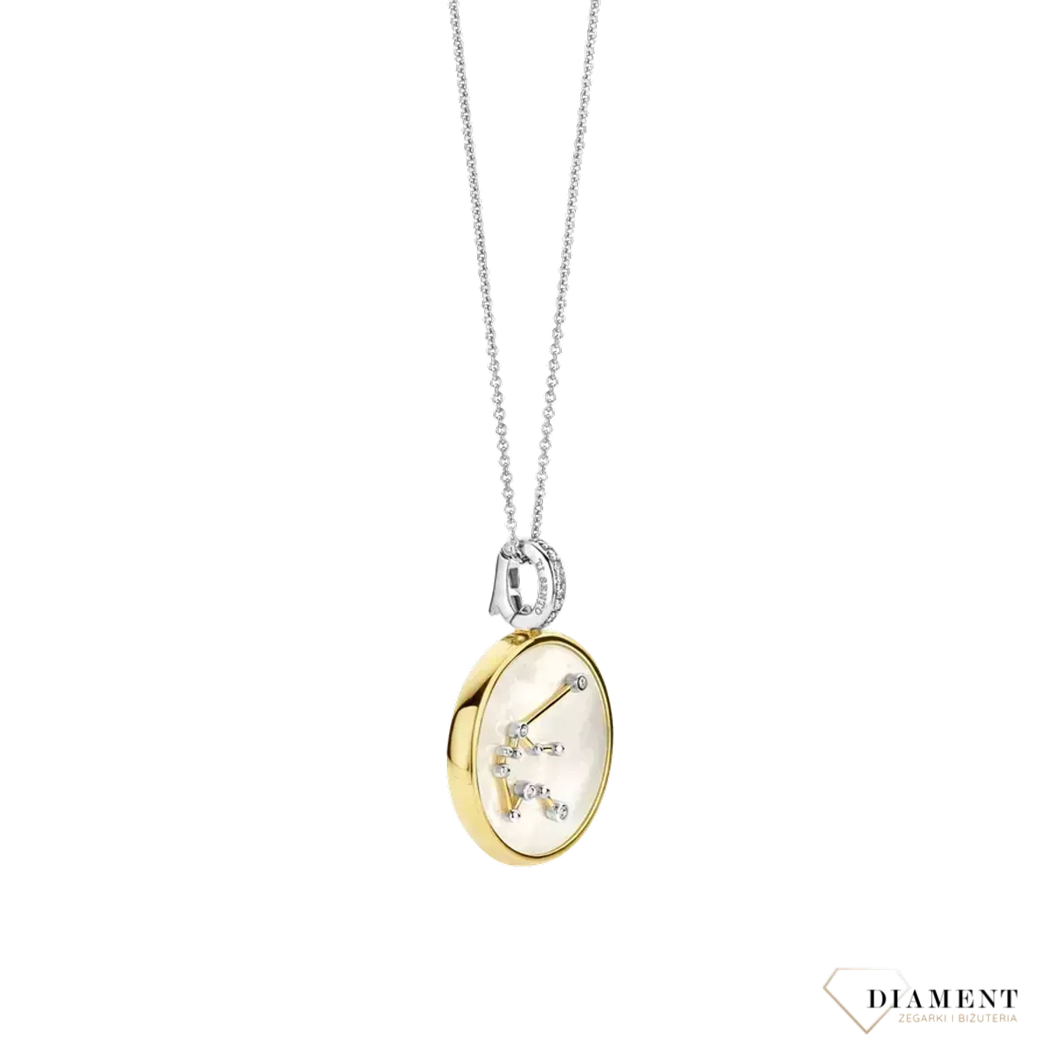 Naszyjnik srebrny pokryty złotem TI SENTO Konstelacja znaku zodiaku Wodnik 6826AQ  Srebrny wisiorek z zodiakiem TI SENTO 6826AQ przedstawia unikalny znak zodiaku Wodnika. Wykonany z najwyższej jakości srebra próby 925 pokry.webp