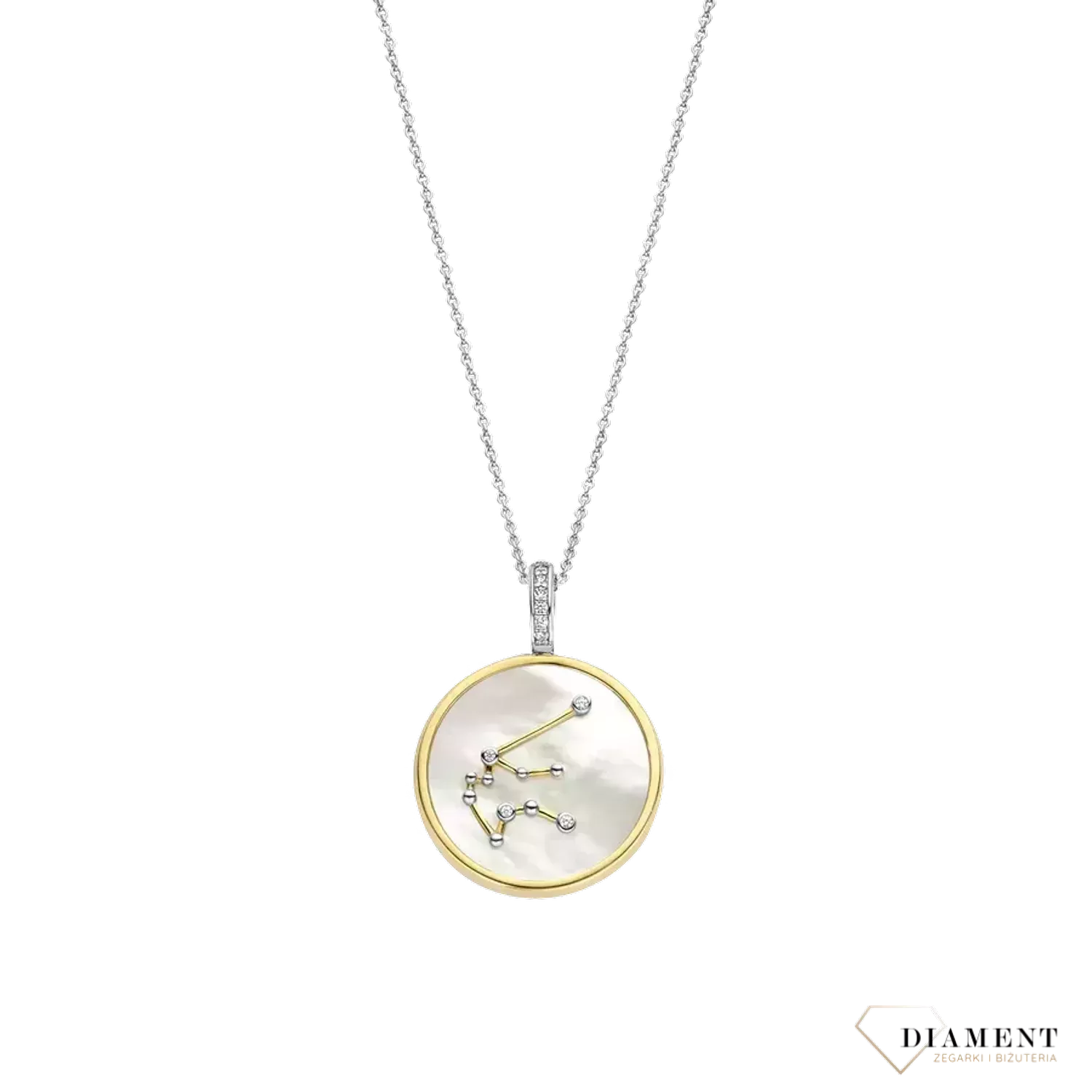 Naszyjnik srebrny pokryty złotem TI SENTO Konstelacja znaku zodiaku Wodnik 6826AQ  Srebrny wisiorek z zodiakiem TI SENTO 6826AQ przedstawia unikalny znak zodiaku Wodnika. Wykonany z najwyższej jakości srebra próby 925 pokry.webp