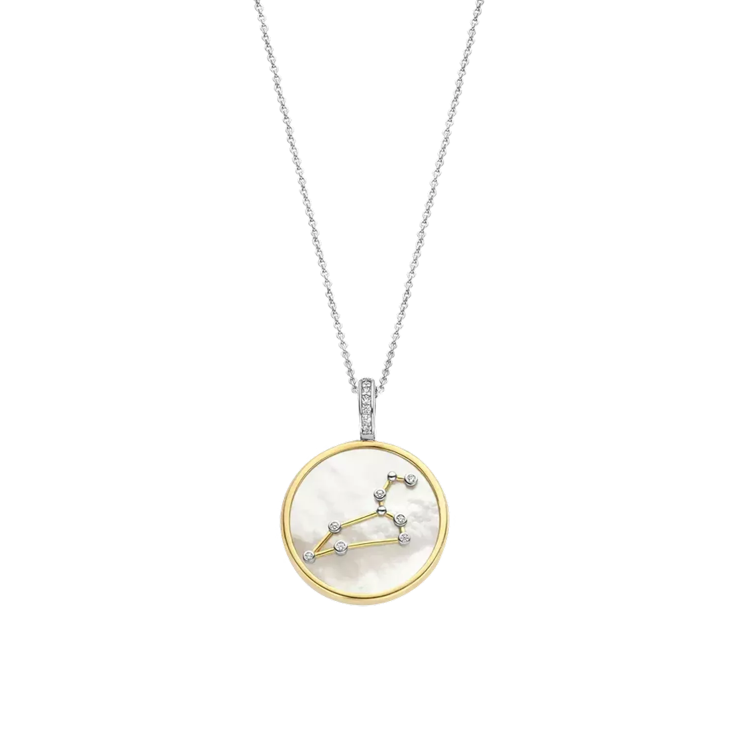 Naszyjnik srebrny pokryty złotem TI SENTO Konstelacja znaku zodiaku Lew 6826LE Srebrny wisiorek z zodiakiem TI SENLE 6826AQ przedstawia unikalny znak zodiaku Lwa. Wykonany z najwyższej jakości srebra próby 925 pokrytego złotem. Pomy.webp