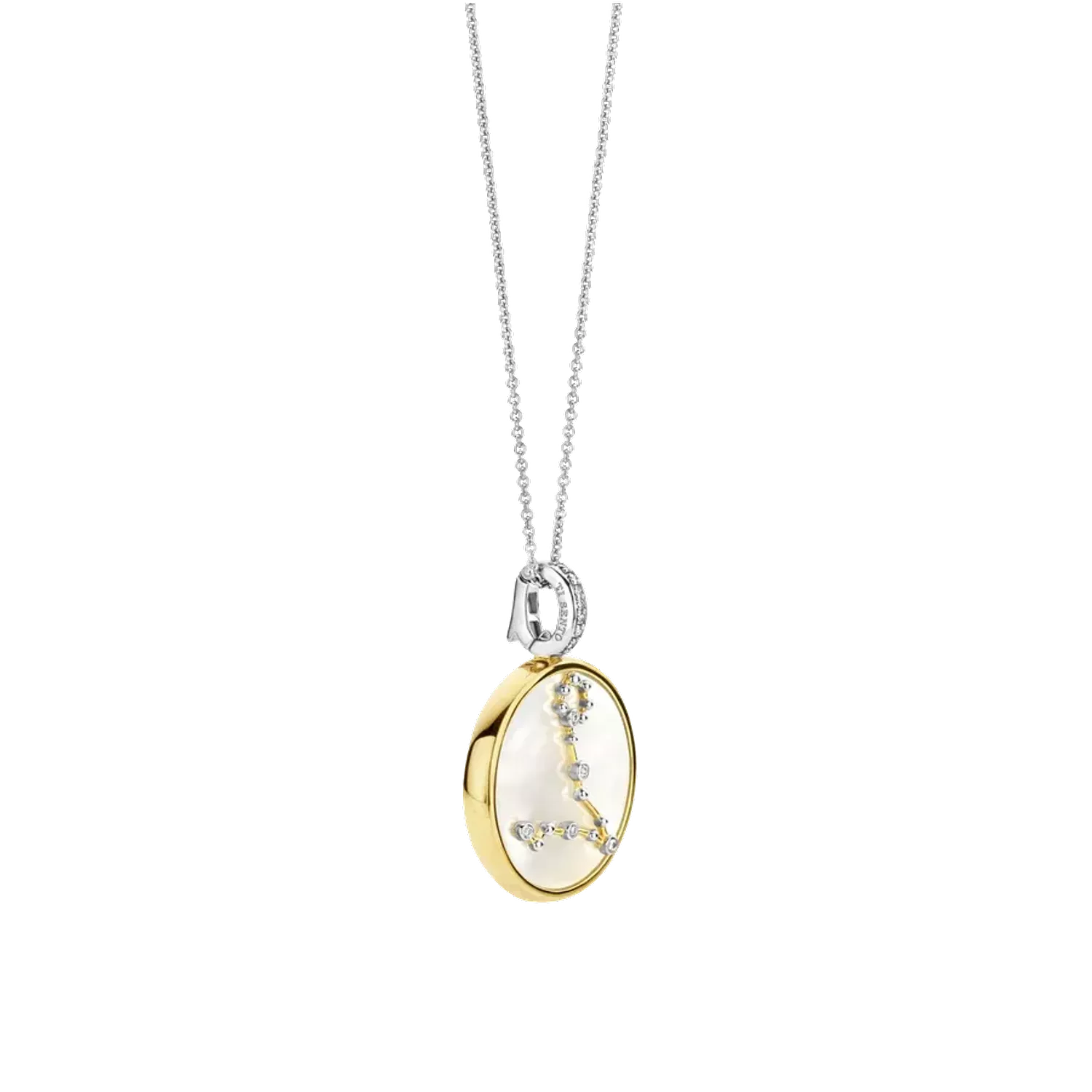 Naszyjnik srebrny pokryty złotem TI SENTO Konstelacja znaku zodiaku Ryby 6826PI   Srebrny wisiorek z zodiakiem TI SENTO 6826PI przedstawia unikalny znak zodiaku RYB. Wykonany z najwyższej jakości srebra próby 925 pokrytego złotem. P.webp