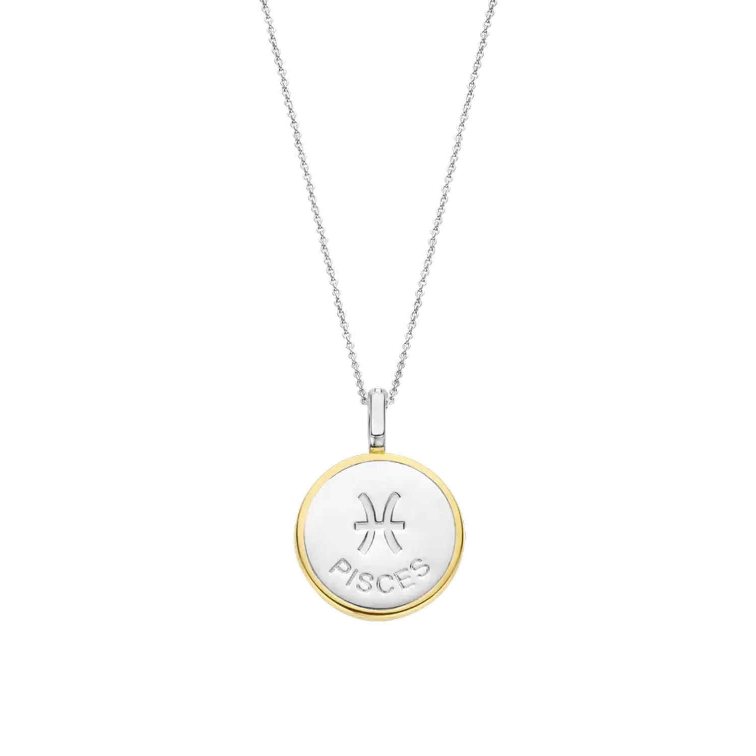 Naszyjnik srebrny pokryty złotem TI SENTO Konstelacja znaku zodiaku Ryby 6826PI   Srebrny wisiorek z zodiakiem TI SENTO 6826PI przedstawia unikalny znak zodiaku RYB. Wykonany z najwyższej jakości srebra próby 925 pokrytego złotem. P.webp