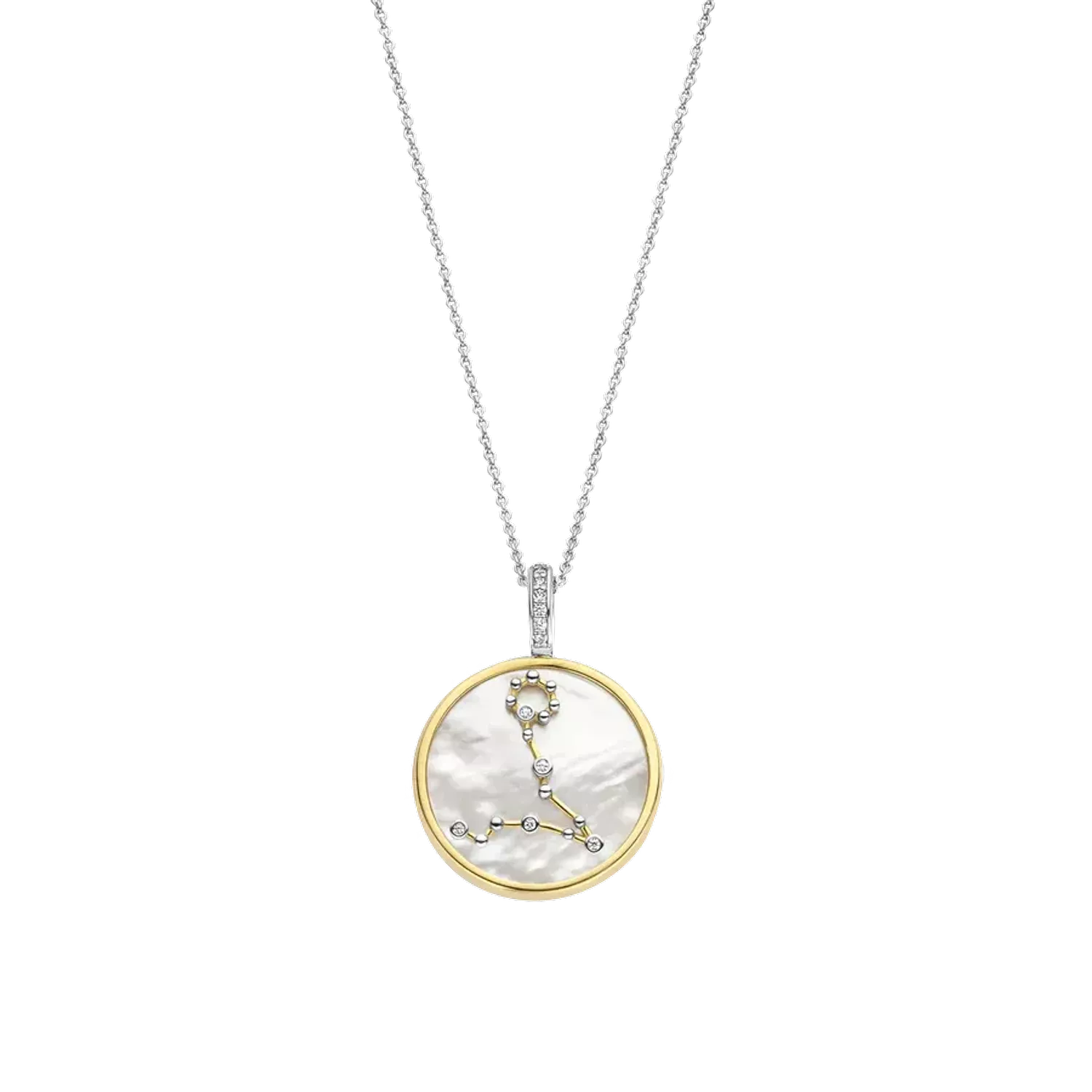 Naszyjnik srebrny pokryty złotem TI SENTO Konstelacja znaku zodiaku Ryby 6826PI   Srebrny wisiorek z zodiakiem TI SENTO 6826PI przedstawia unikalny znak zodiaku RYB. Wykonany z najwyższej jakości srebra próby 925 pokrytego złotem. P.webp