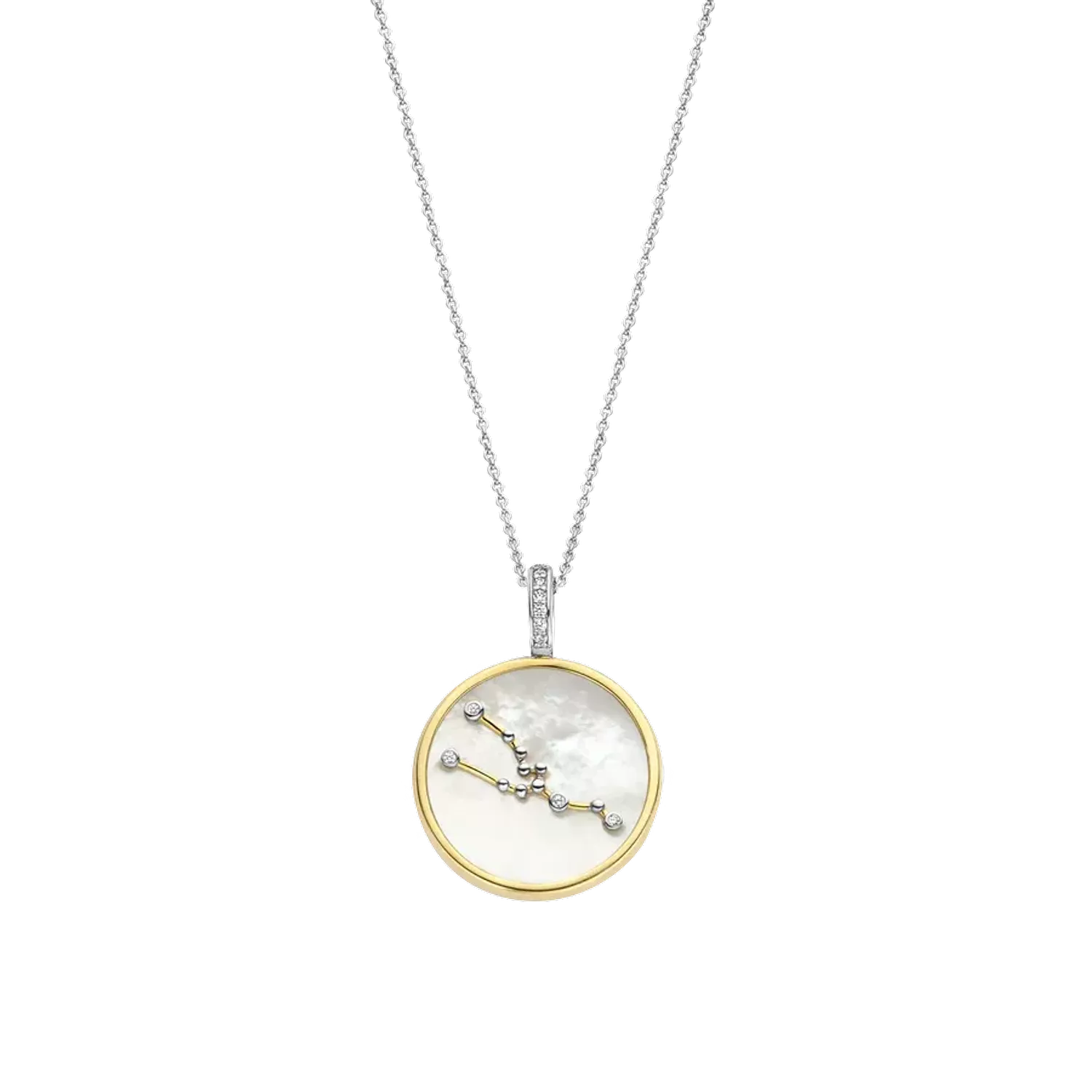 Naszyjnik srebrny pokryty złotem TI SENTO Konstelacja znaku zodiaku BYK 6826TA   Srebrny wisiorek z zodiakiem TI SENTO 6826TA  przedstawia unikalny znak zodiaku BYKA. Wykonany z najwyższej jakości srebra próby 925 pokrytego złotem..webp