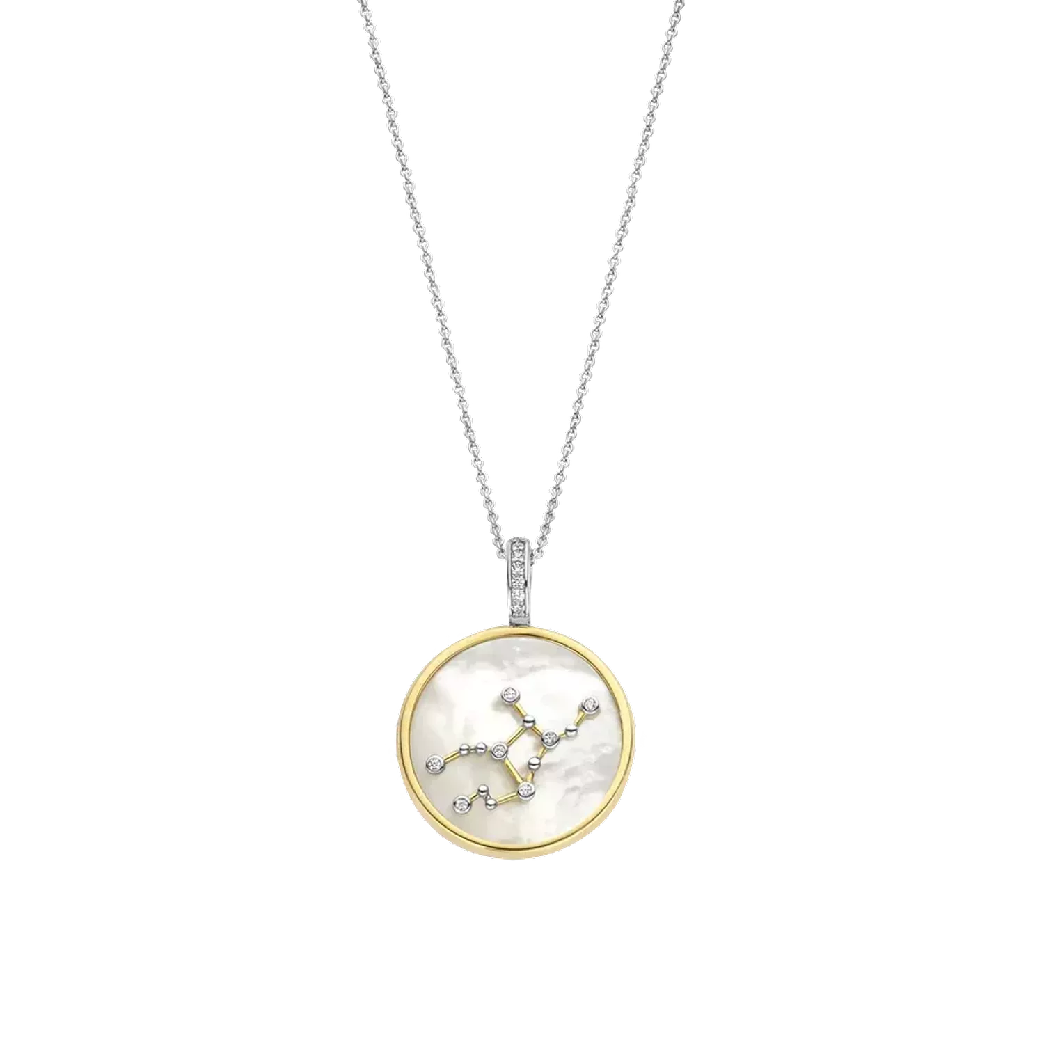 Naszyjnik srebrny pokryty złotem TI SENTO Konstelacja znaku zodiaku Panna 6826VI  Srebrny wisiorek z zodiakiem TI SENTO 6826AQ przedstawia unikalny znak zodiaku Panny. Wykonany z najwyższej jakości srebra próby 925 pokryteg.webp