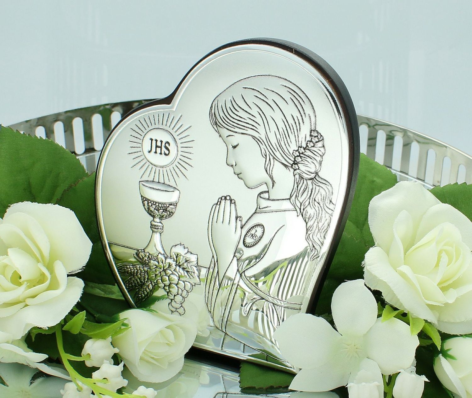 Obrazek pokryty srebrem Pamiątka Pierwszej Komunii Świętej dla dziewczynki 68522A..jpg