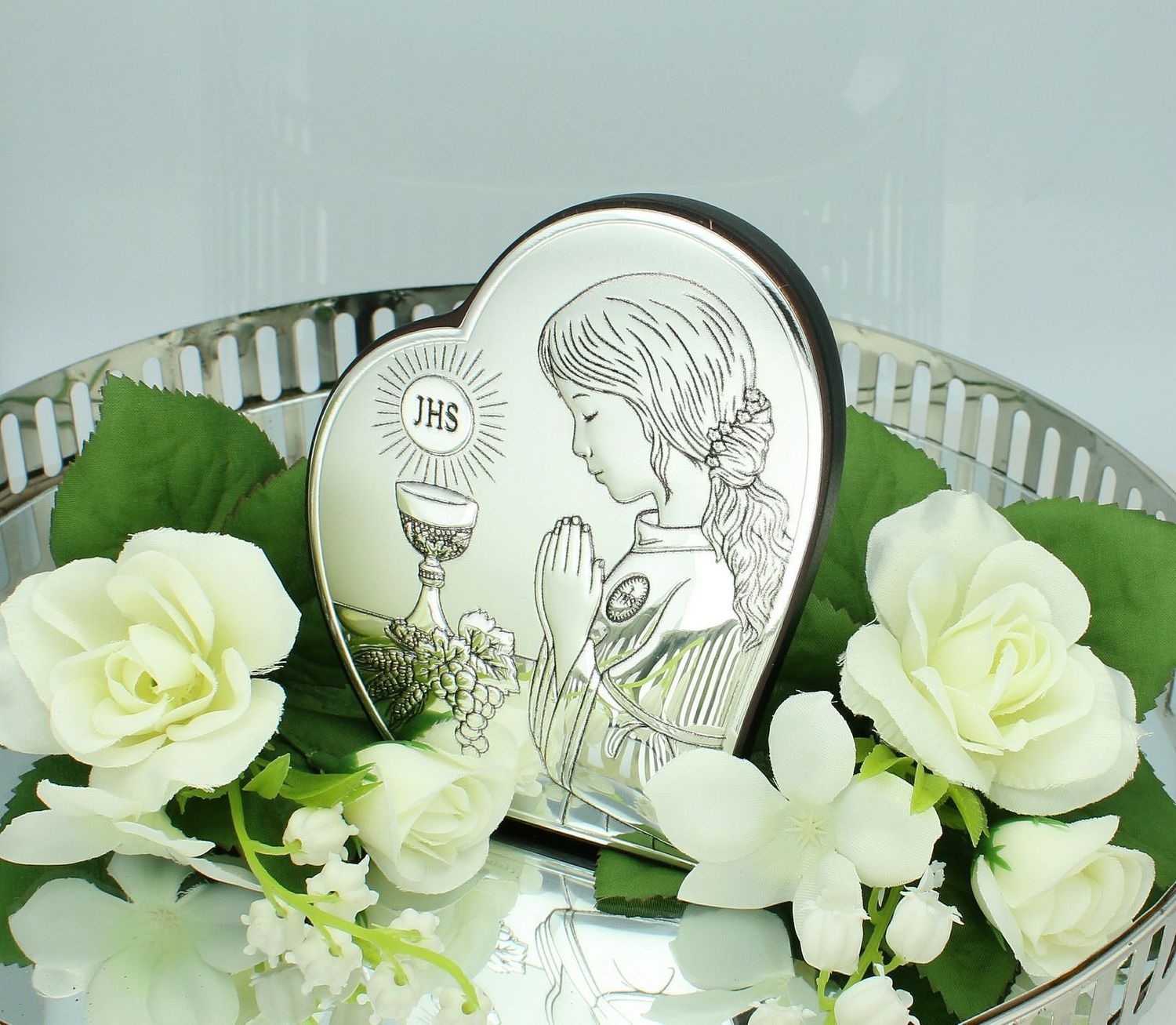 Obrazek pokryty srebrem Pamiątka Pierwszej Komunii Świętej dla dziewczynki 68522A..jpg