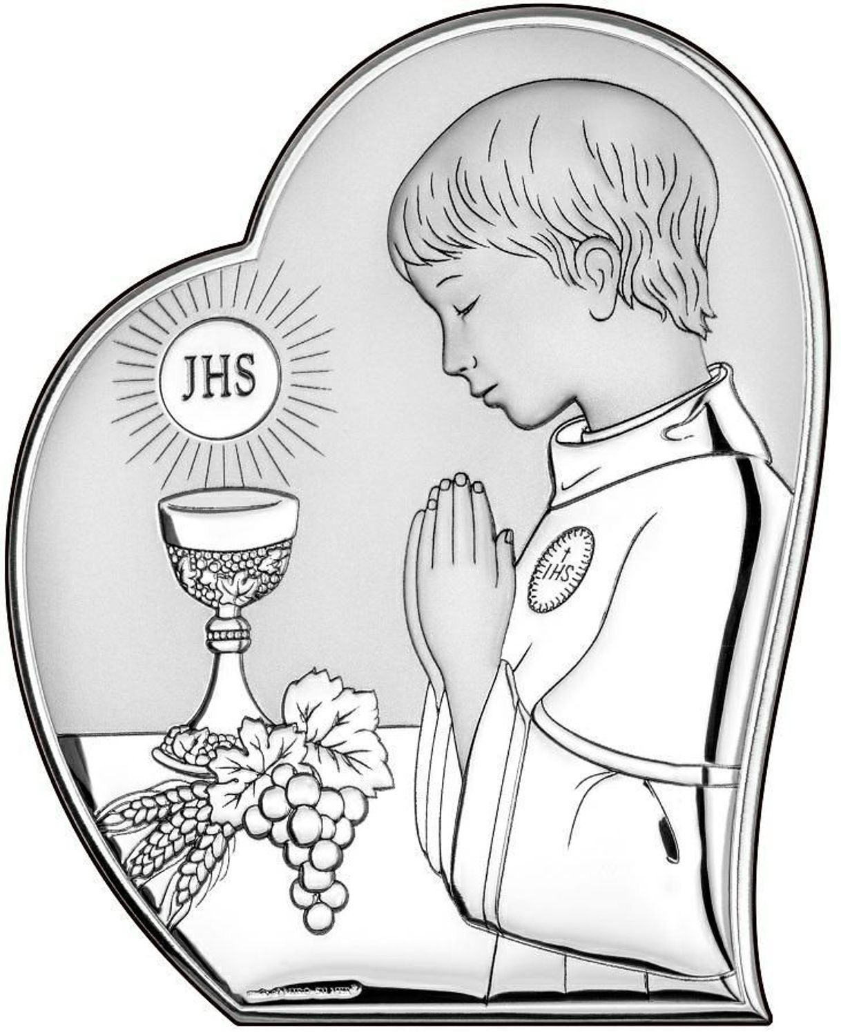 Obrazek pokryty srebrem Pamiątka Pierwszej Komunii Świętej dla chłopca 68522O. Pamiątka na I komunię świętą dla chłopca. Obrazek platerowany srebrem komunijny. Prezent na komunię..jpg