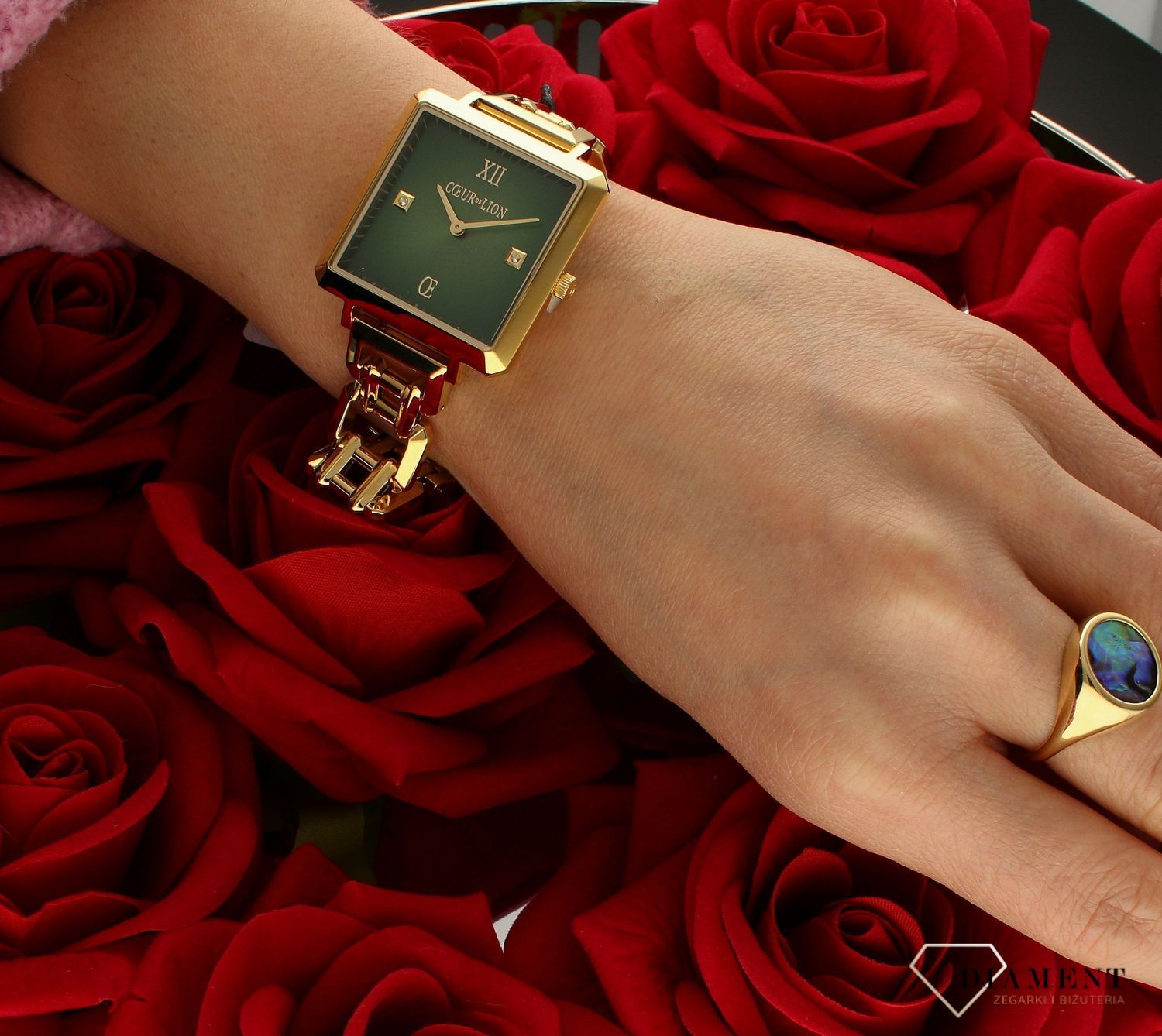 1Zegarek damski Coeur de Lion na złotej bransolecie 'Szmaragdowa tarcza' 7622741605.jpg