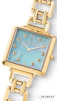 Zegarek damski Coeur de Lion Iconic Cube Ocean Vibes 7632741606.Piękny zegarek ozdobiony kryształami Swarovskiego. Zegarek na złotej biżuteryjnej bransolecie. Piękne uzupełnienie każdej damskiej stylizacji. Zega2.jpg