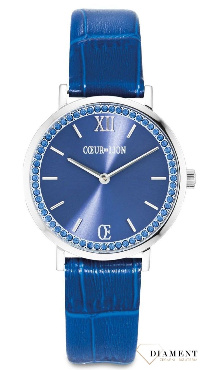 Zegarek damski na niebieskim pasku Coeur de Lion 7650710707. Piękny zegarek ozdobiony kryształami Swarovskiego. Zegarek z niebieskim paskiem z wzorem aligatora. Piękne uzupełnienie każdej damskiej stylizacji. Ze.jpg