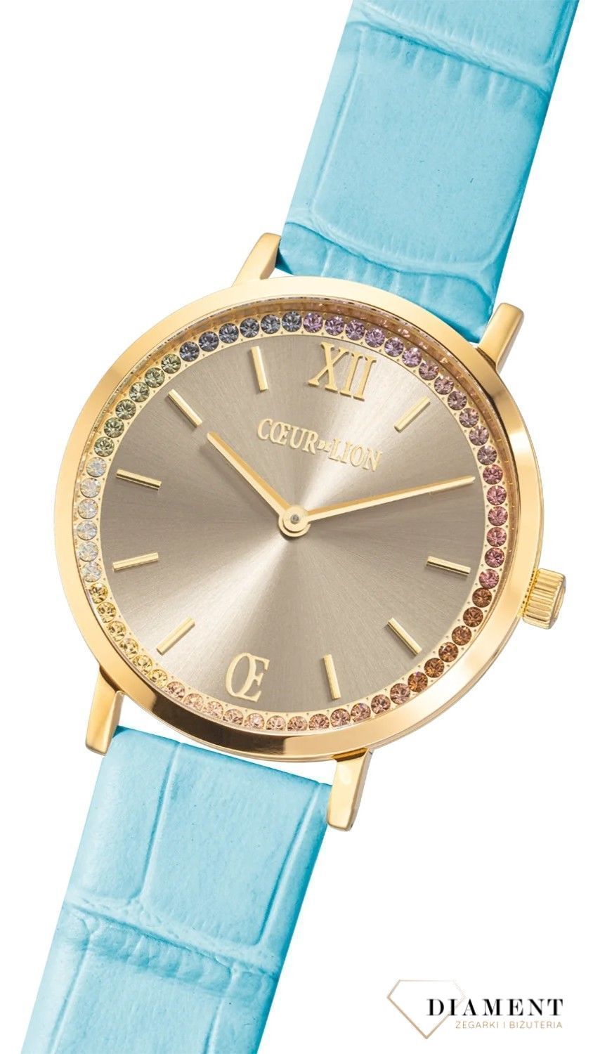Zegarek damski na błękitnym pasku Coeur de Lion 7652710710 Pastel Lovers. Piękny zegarek ozdobiony kryształami Swarovskiego. Zegarek z błękitnym paskiem z wzorem aligatora. Piękne uzupełnienie każdej damskiej st1.jpg