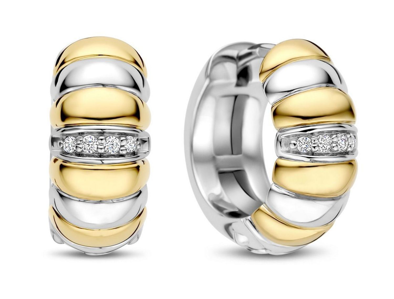 Kolczyki damskie TI SENTO – srebro rodowane 925, częściowo złocone i zdobione lśniącymi cyrkoniami. Dwukolorowe, eleganckie i komfortowe, idealne do codziennych 01.jpg