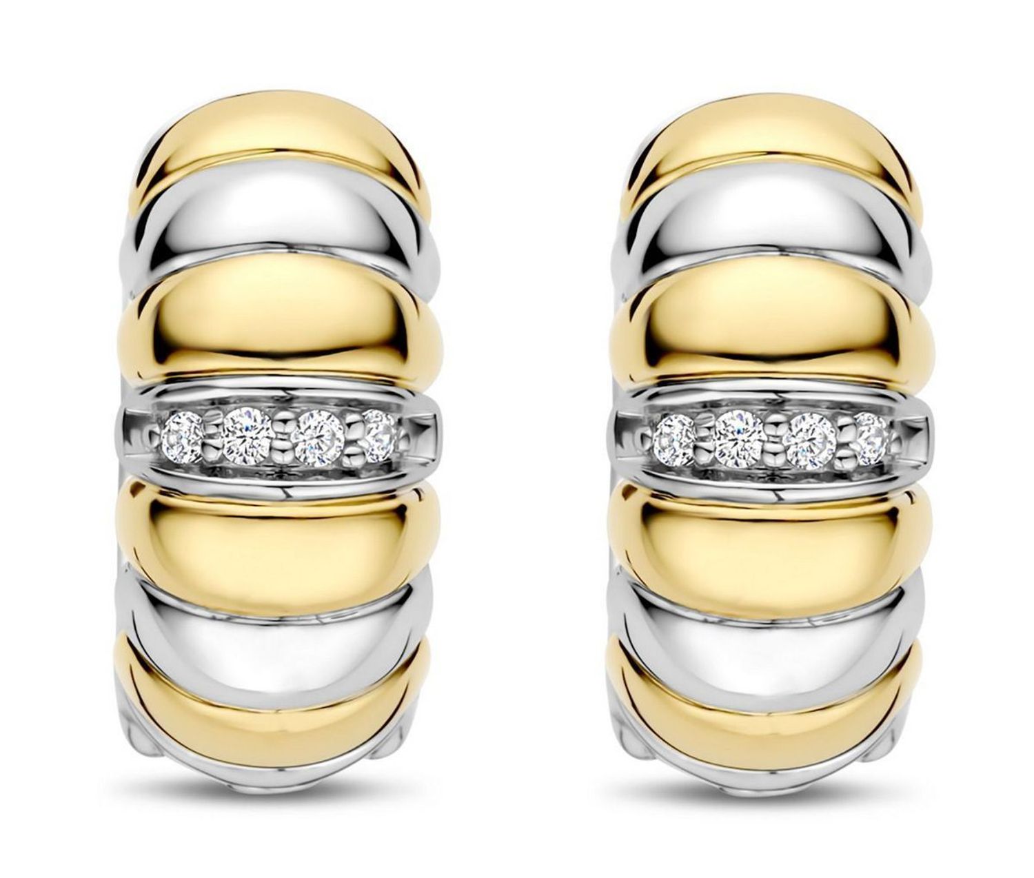 Kolczyki damskie TI SENTO – srebro rodowane 925, częściowo złocone i zdobione lśniącymi cyrkoniami. Dwukolorowe, eleganckie i komfortowe, idealne do codziennych 01.jpg