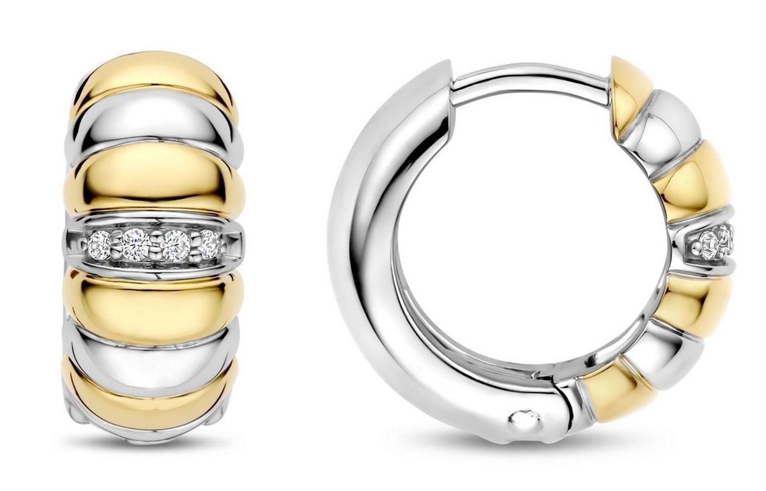 Kolczyki damskie TI SENTO – srebro rodowane 925, częściowo złocone i zdobione lśniącymi cyrkoniami. Dwukolorowe, eleganckie i komfortowe, idealne do codziennych 01.jpg