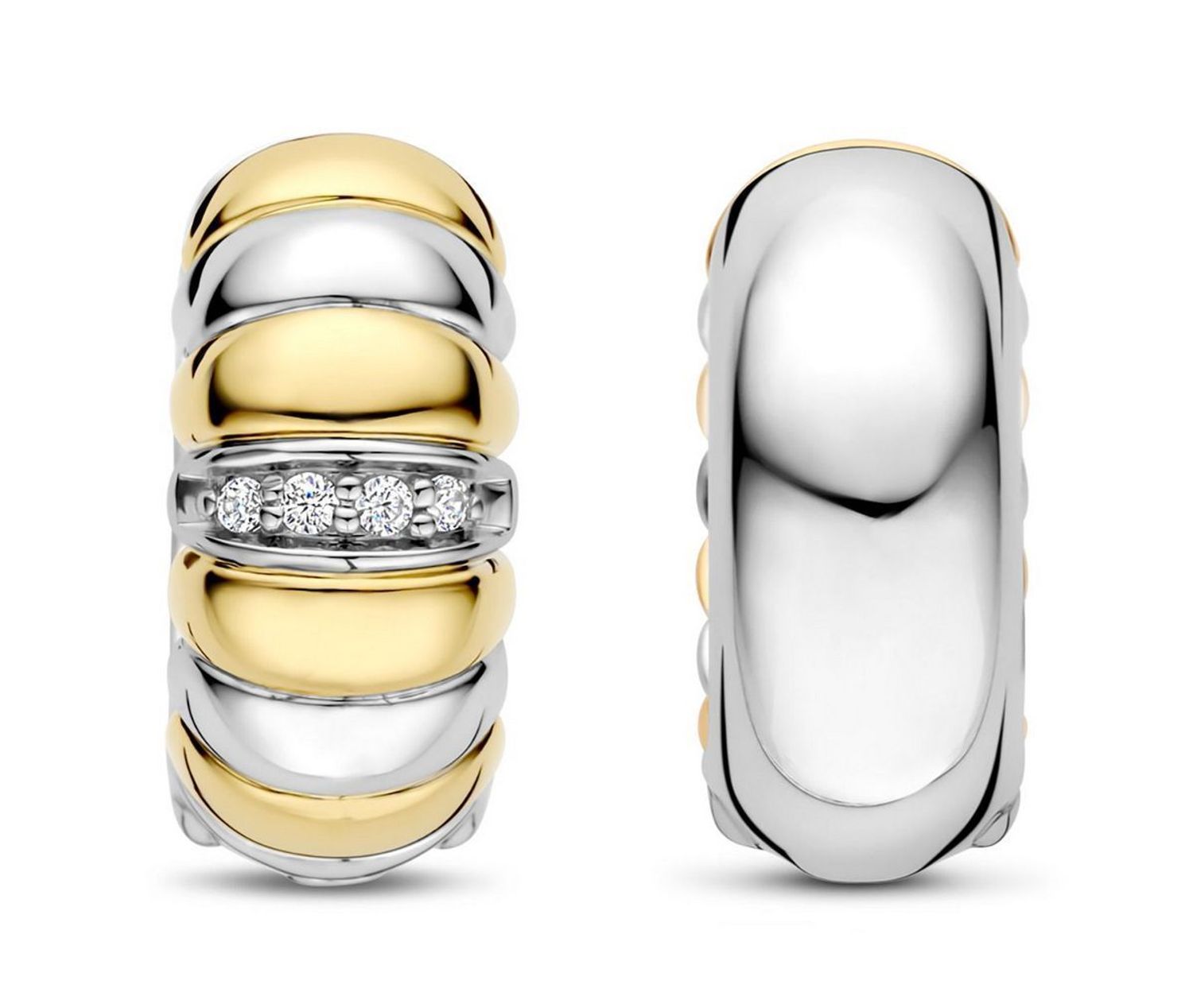 Kolczyki damskie TI SENTO – srebro rodowane 925, częściowo złocone i zdobione lśniącymi cyrkoniami. Dwukolorowe, eleganckie i komfortowe, idealne do codziennych 01.jpg