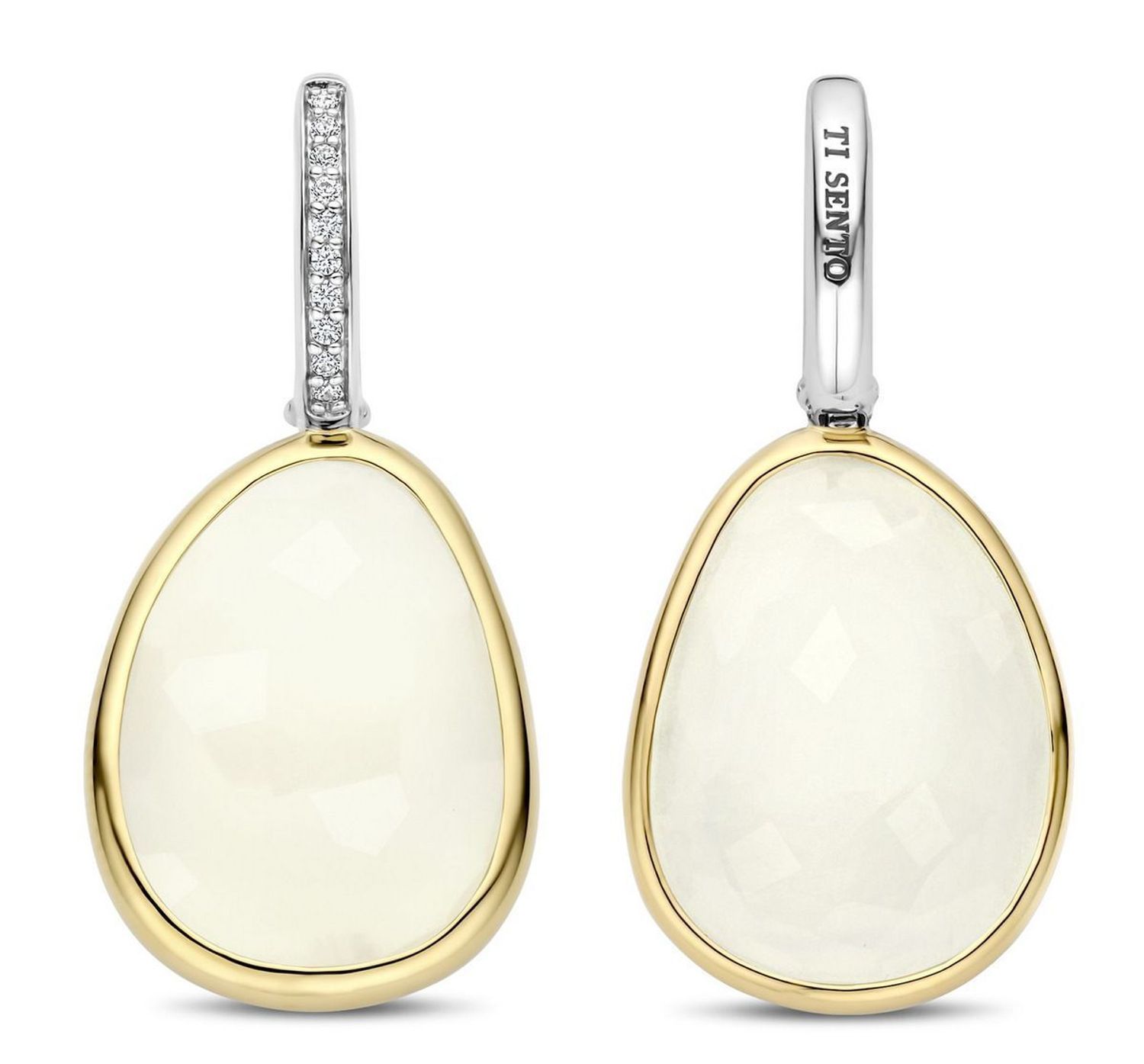 Kolczyki damskie TI SENTO – srebro rodowane 925, częściowo złocone 18K, z cyrkoniami i mlecznymi kamieniami. Eleganckie i efektowne, komfortowe w noszeniu, idealne do codziennych i 1.jpg