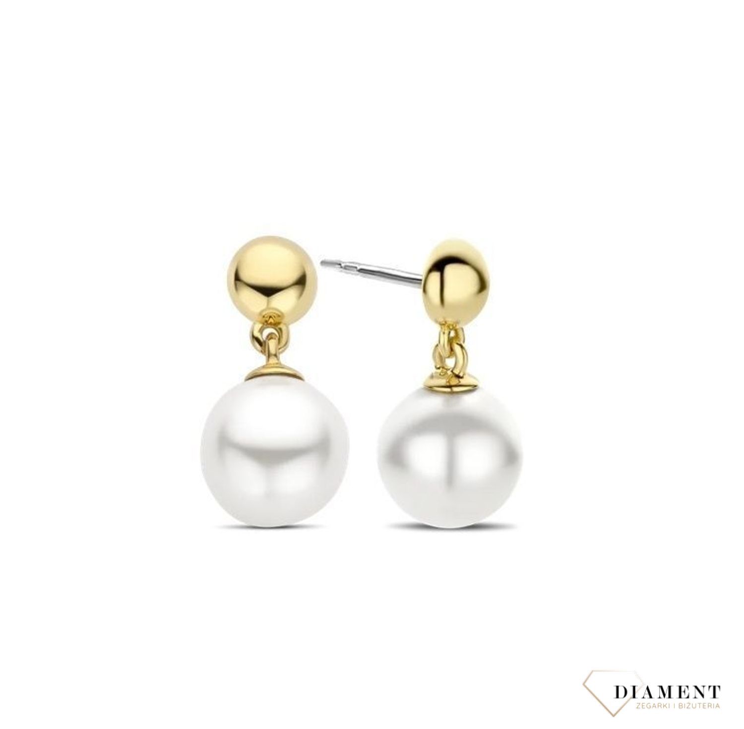 Srebrne kolczyki wiszące Ti Sento pozłacane z perłą 7912YP. Kolczyki zostały wykonane z najwyższej jakości srebra próby 925. Wzór kolczyków, który jest uniwersalny przez swoją formę. Kolczyki z perłą. Kolczyki wisz (5).jpg