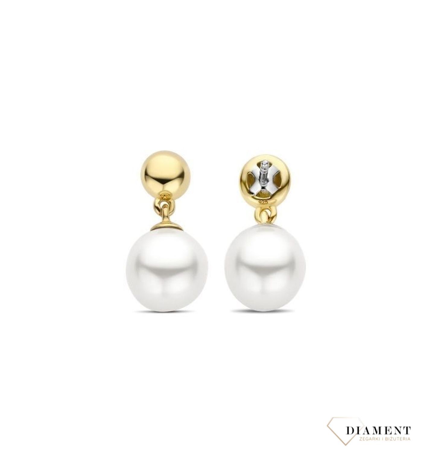 Srebrne kolczyki wiszące Ti Sento pozłacane z perłą 7912YP. Kolczyki zostały wykonane z najwyższej jakości srebra próby 925. Wzór kolczyków, który jest uniwersalny przez swoją formę. Kolczyki z perłą. Kolczyki wisz (5).jpg
