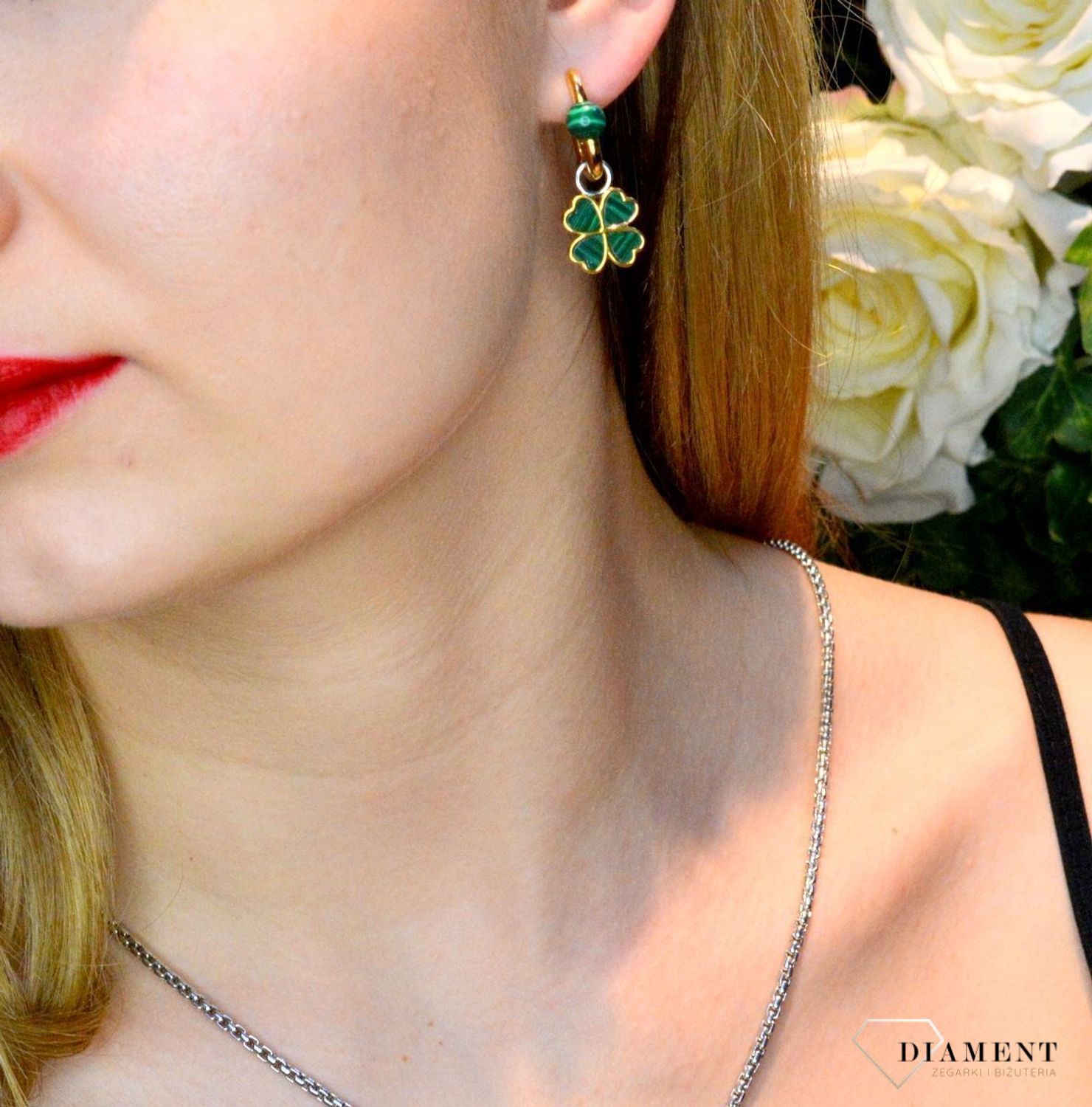 Kolczyki srebrne pokryte złotem Ti Sento Milano z malachitem 7914MAz (2).jpg