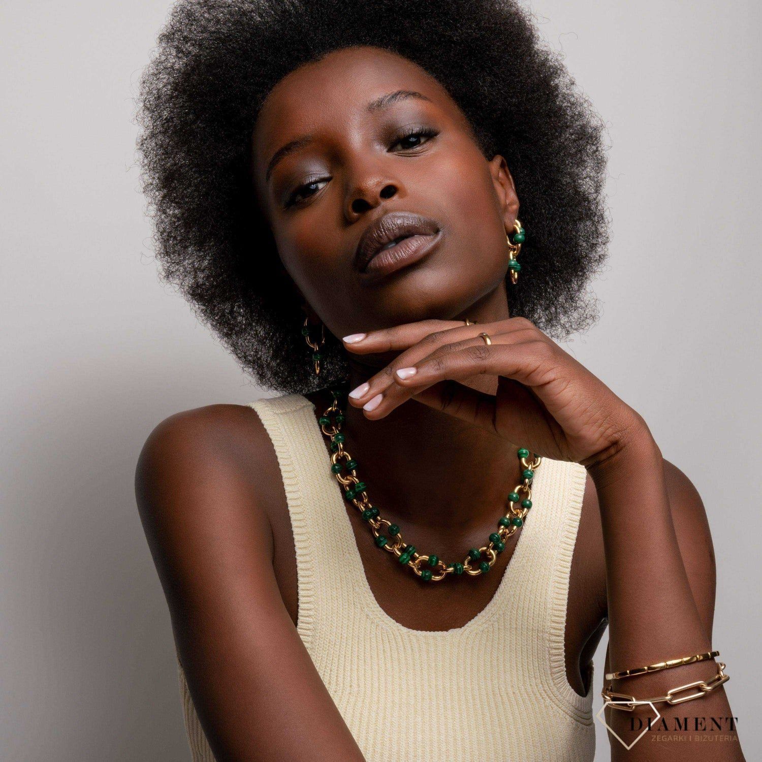 Kolczyki srebrne pokryte złotem Ti Sento Milano z malachitem 7914MAz (2).jpg