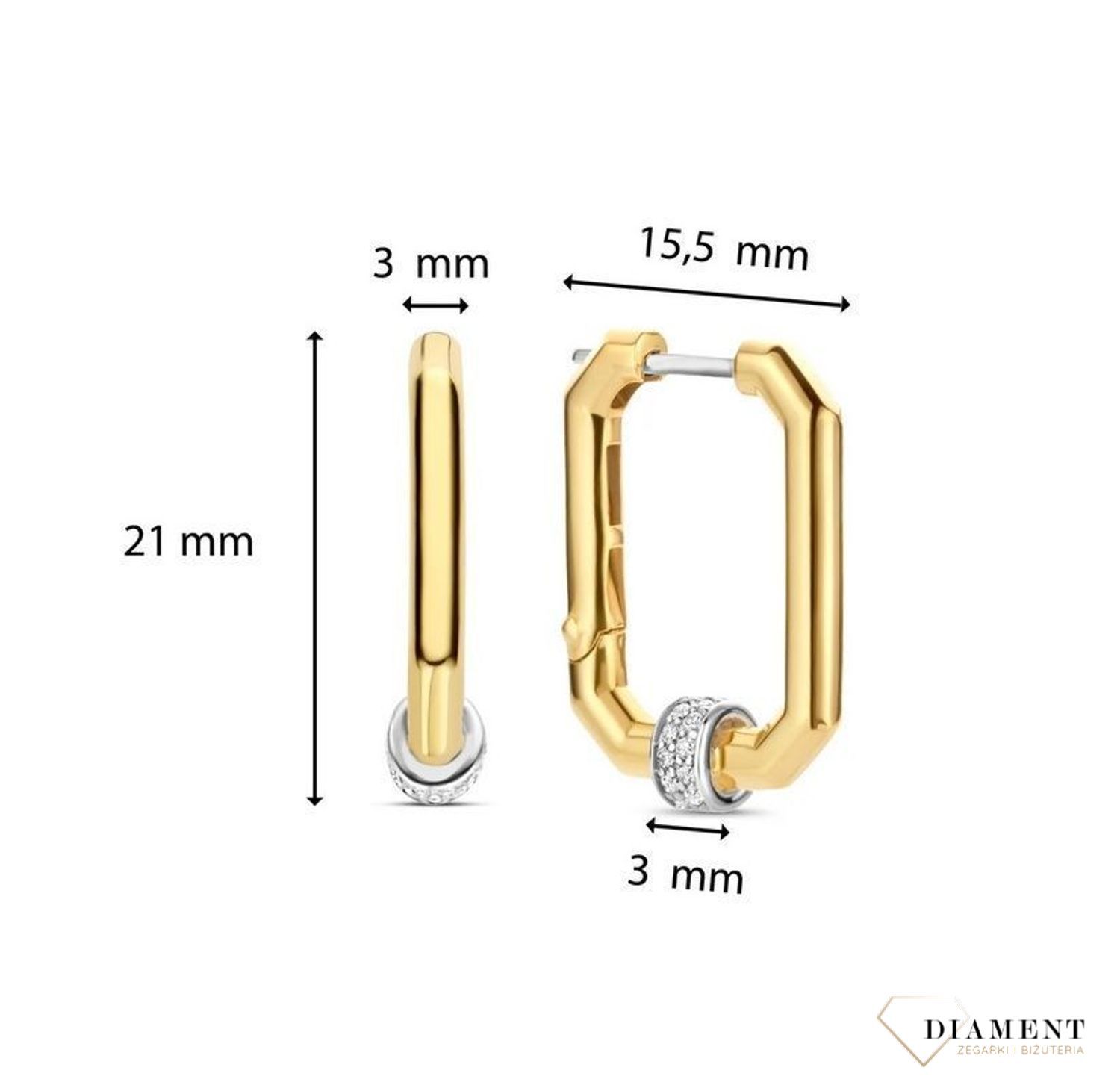 Kolczyki srebrne pokryte złotem Ti Sento Milano ozdobione cyrkonią 7919ZY. Urzekające kolczyki ze srebra pokrytego złotem w kształcie prostokąta. Kolczyki marki Ti Sento idealne dla kobiet, które kochają kl.jpg
