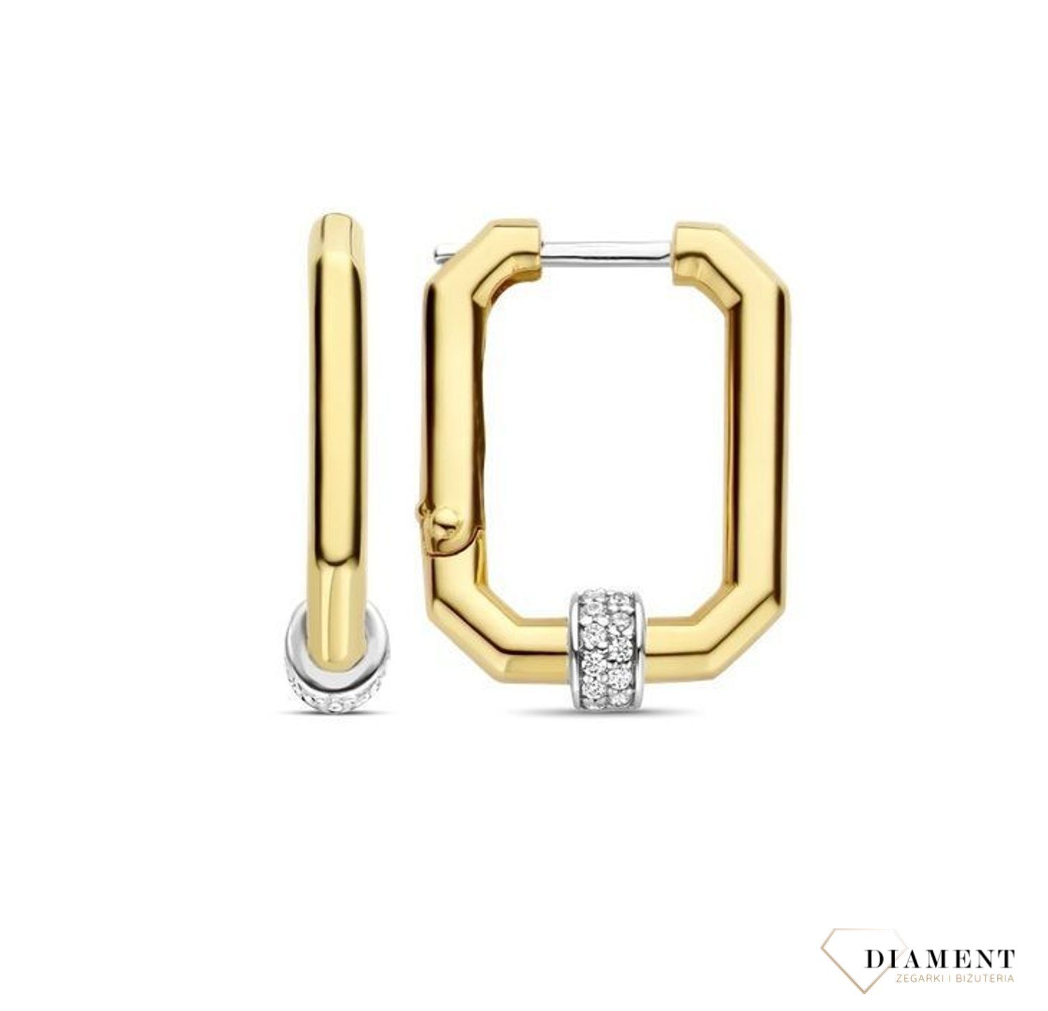 Kolczyki srebrne pokryte złotem Ti Sento Milano ozdobione cyrkonią 7919ZY. Urzekające kolczyki ze srebra pokrytego złotem w kształcie prostokąta. Kolczyki marki Ti Sento idealne dla kobiet, które kochają kl.jpg