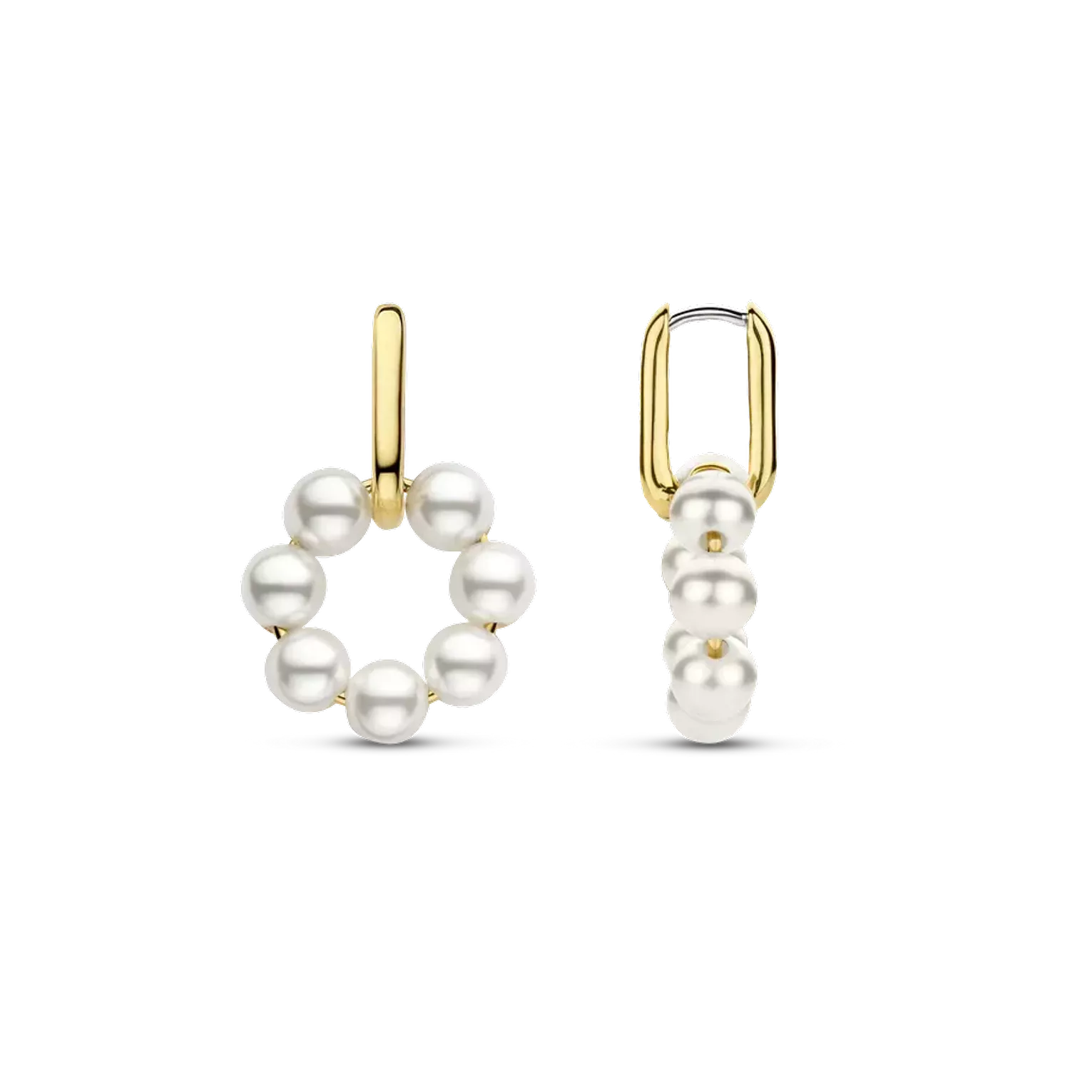 Damskie kolczyki pokryte złotem TI SENTO Aureola pereł z ciepłym złotem 7936YP. Damskie kolczyki firmy TI SENTO 7936YP zostały ozdobione pięknymi białymi perłami. Idealny pomysł na prezent dla każdej kobiety. (2).webp