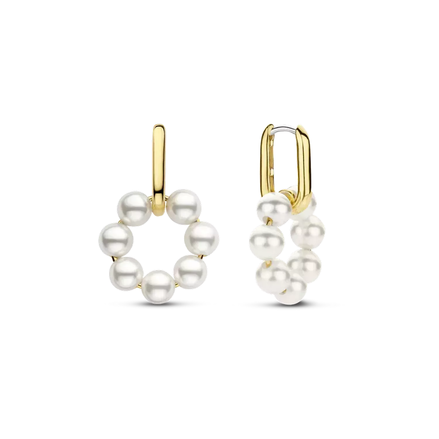 Damskie kolczyki pokryte złotem TI SENTO Aureola pereł z ciepłym złotem 7936YP. Damskie kolczyki firmy TI SENTO 7936YP zostały ozdobione pięknymi białymi perłami. Idealny pomysł na prezent dla każdej kobiety. (2).webp