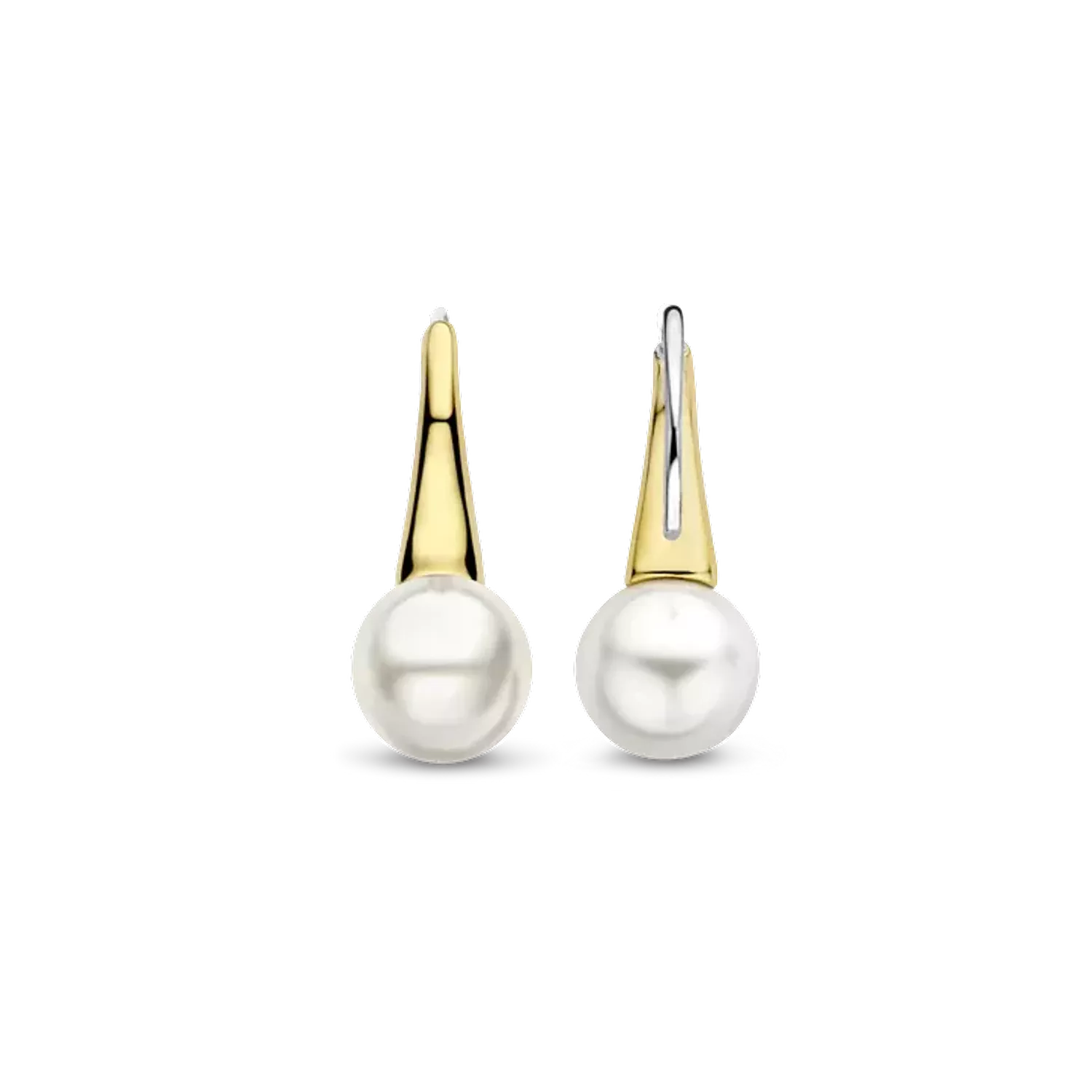Kolczyki damskie pokryte złotem TI SENTO Biała perła z ciepłym złotem 7937YP Kolczyki zostały wykonane z najwyższej jakości srebra próby 925. Wzór kolczyków, który jest uniwersalny przez swoją formę. Kolczyki z perłą. Kolcz.webp
